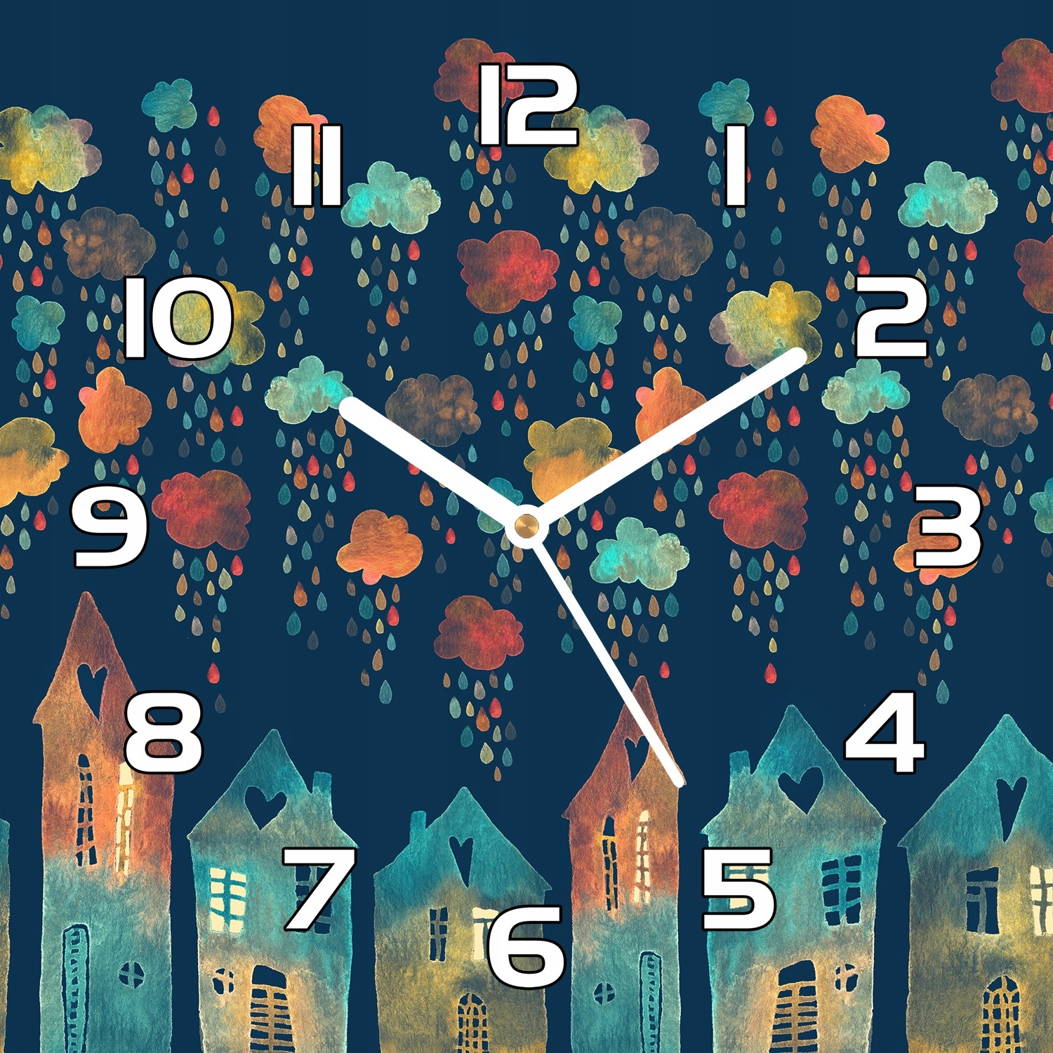 

Zegar szklany cichy Akwarela kolorowe domy 30x30cm