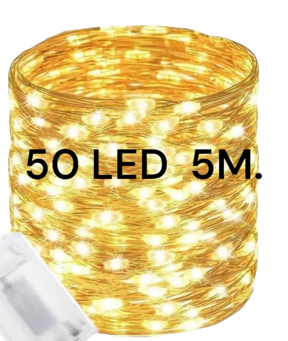 LAMPKI LED CIEPŁY BIAŁY NA BATERIE 50 LEDÓW 5 METRÓW PFX004