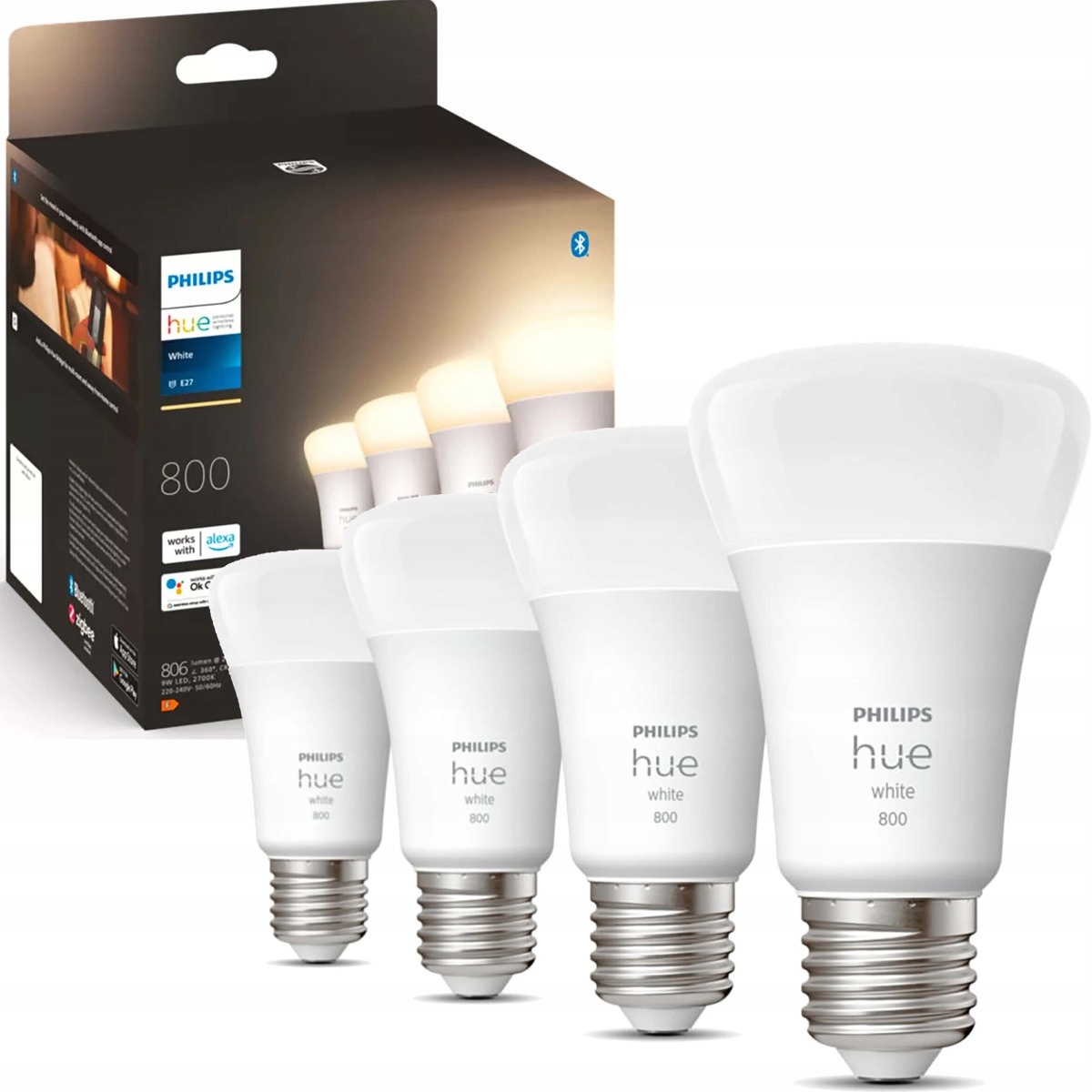 4PAK Led žárovka E27 A60 9W 2700K Teplá Philips Hue Bílá Bluetooth Zigbee