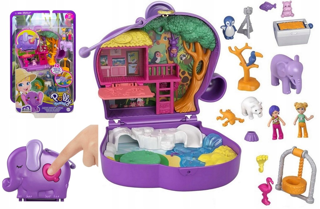 Polly Pocket Zestaw Pudełko przygód słonia szkatułka+ akcesoria GTN22