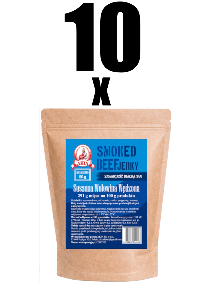 Akia Beef Jerky, sušené maso, sušené uzené hovězí maso 10 kusů x 50 g