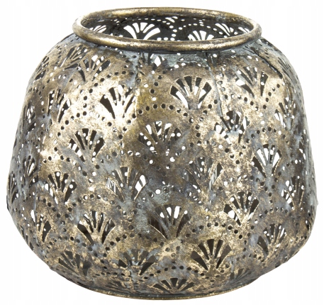 LAMPION ŚWIECZNIK METALOWY AŻUROWY ZŁOTY