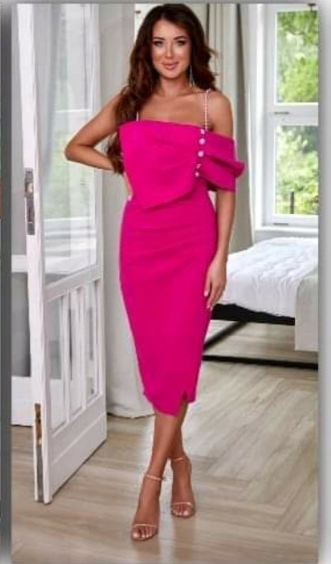 Růžové midi Šaty bez ramínek Joymiss. vel 40.