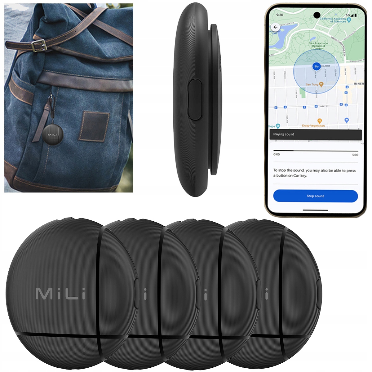 4x Gps Lokátor LiTag MiLi Android pro batoh, klíče, zavazadla, kolo, obojek