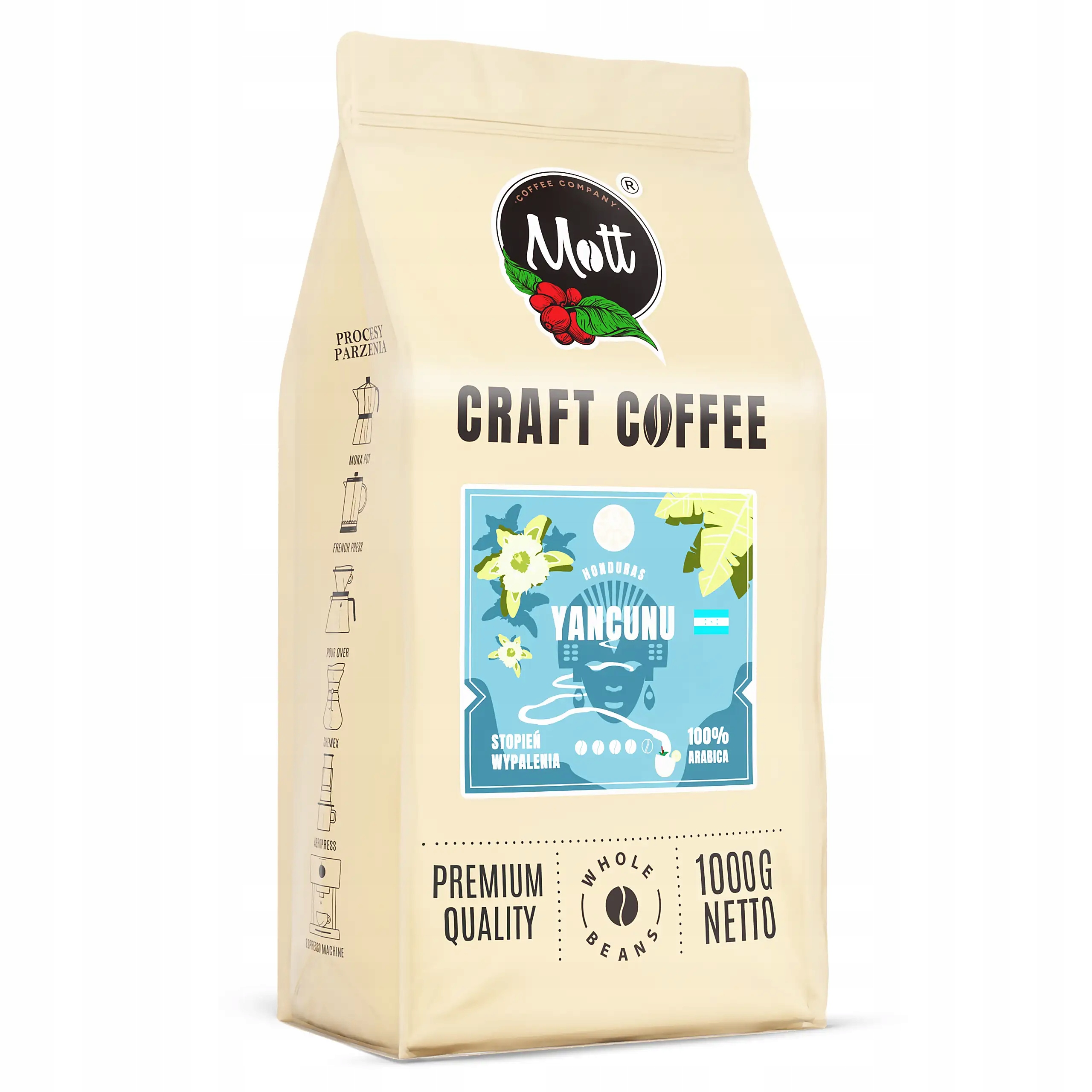 Káva Zrnková 1 kg Čerstvě pražená 100% Arabica Honduras Mott Coffee Yancunu