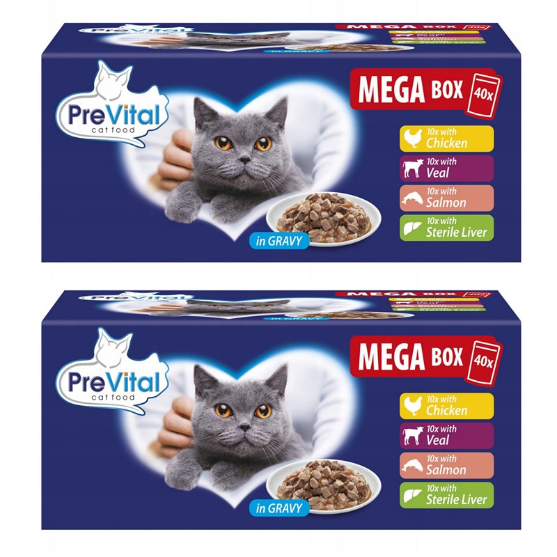 Levně Krmivo mokré pro kočky PreVital sáčky mix chutí omáčka megabox 40 ks x 100 g