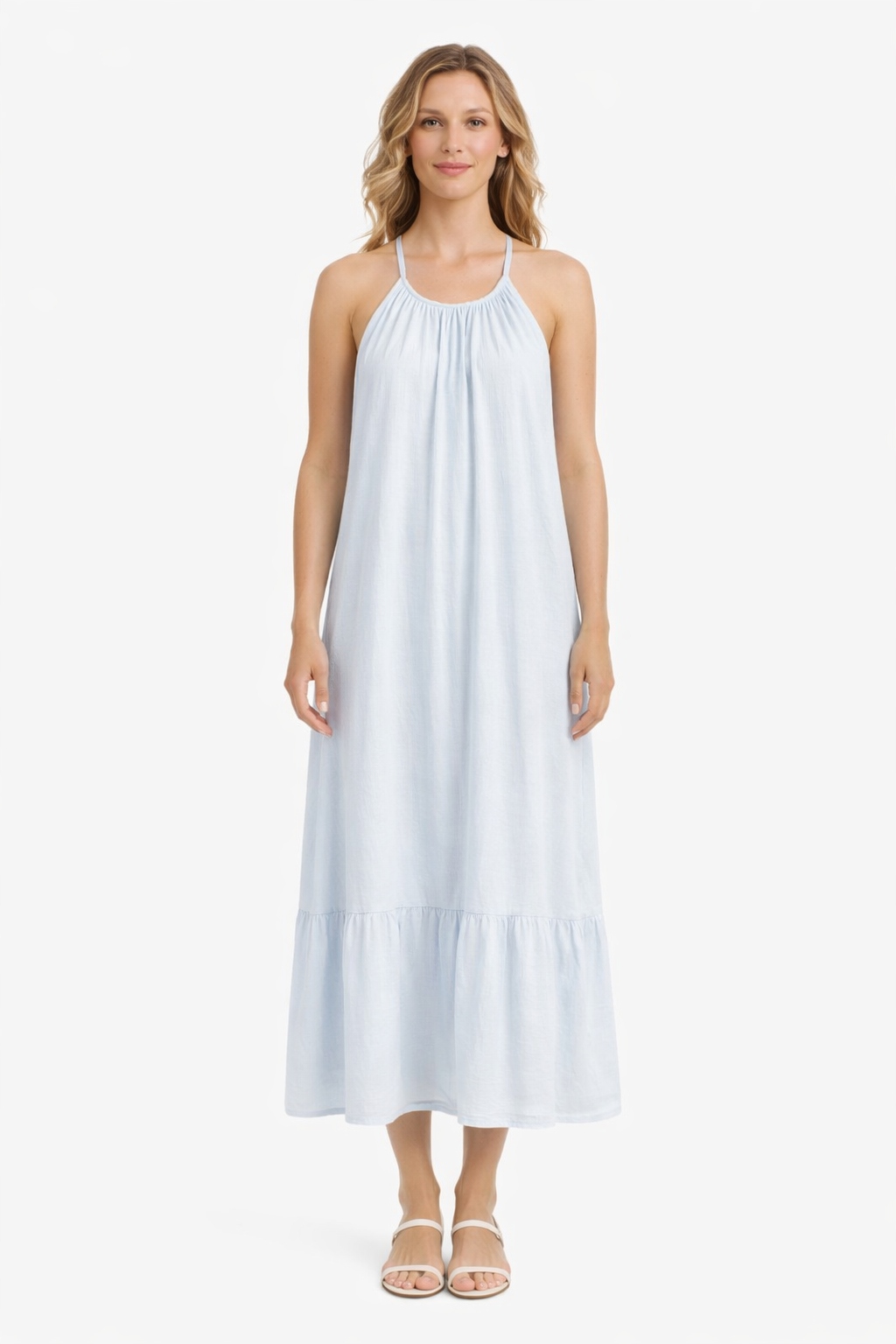 Modré Šaty Na Ramínka S Volánem S 1I4A