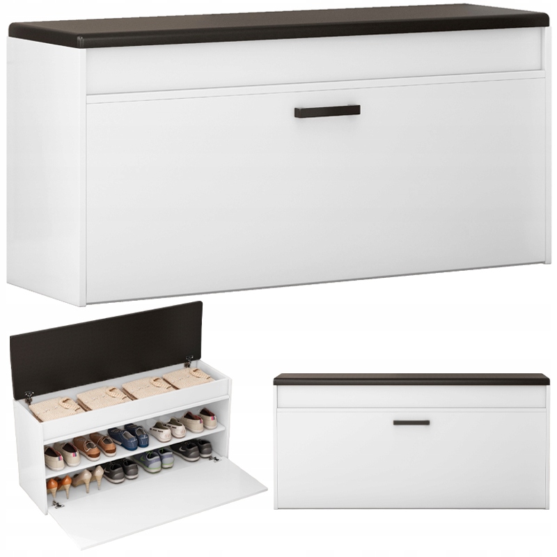 Skrinka Na Topánky Biela S Úložným Priestorom A Sedadlom, Veľká, 2 Police, Otvárateľná, 100 CM