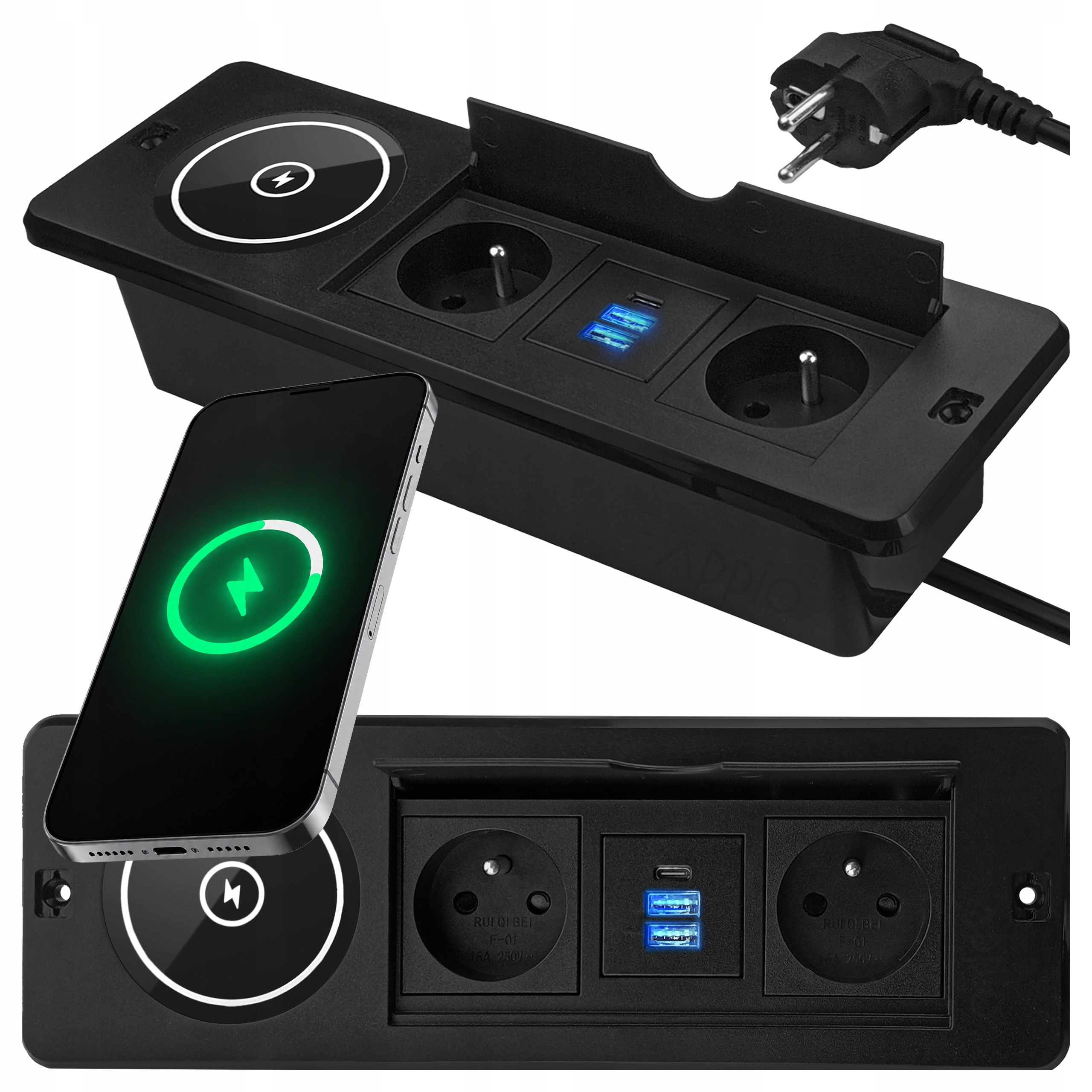 Zásuvka na desku sklopná do desky Indukční nabíječka Qi 2x Usb Usb C