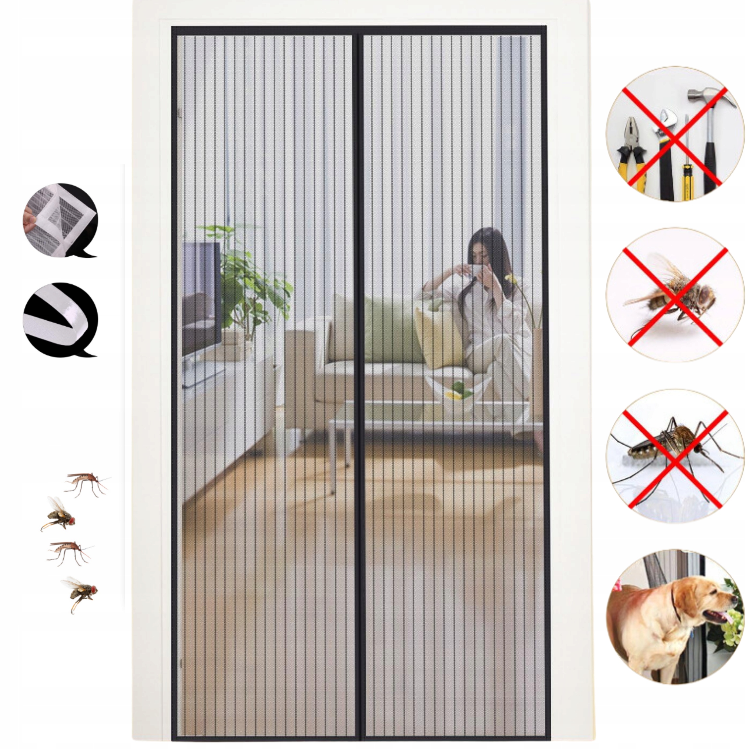 MOSKITIERA MAGNETYCZNA DO DRZWI NA BALKON PREMIUM SOLIDNA KURTYNA 90x230