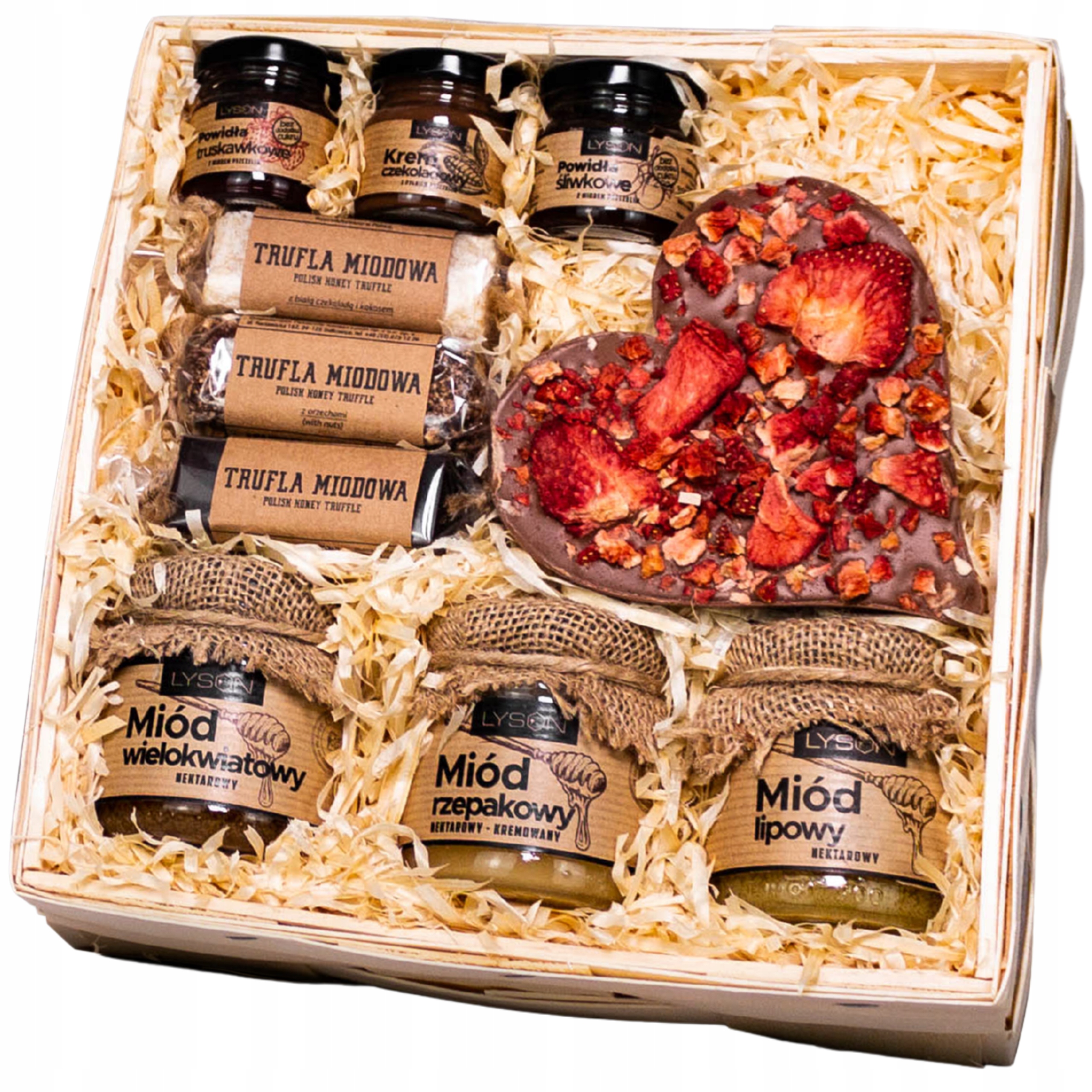 Velký Dárkový Koš pro ni Med Lanýže Povidla Krém Čokoláda Srdce