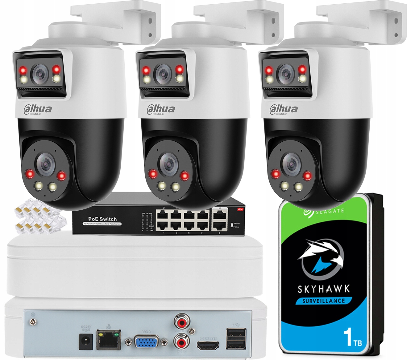 Sada na monitorovanie 3 kamier Dahua 2Mpx SDT2A200-2F-NB-A-PV Ai Dual Light