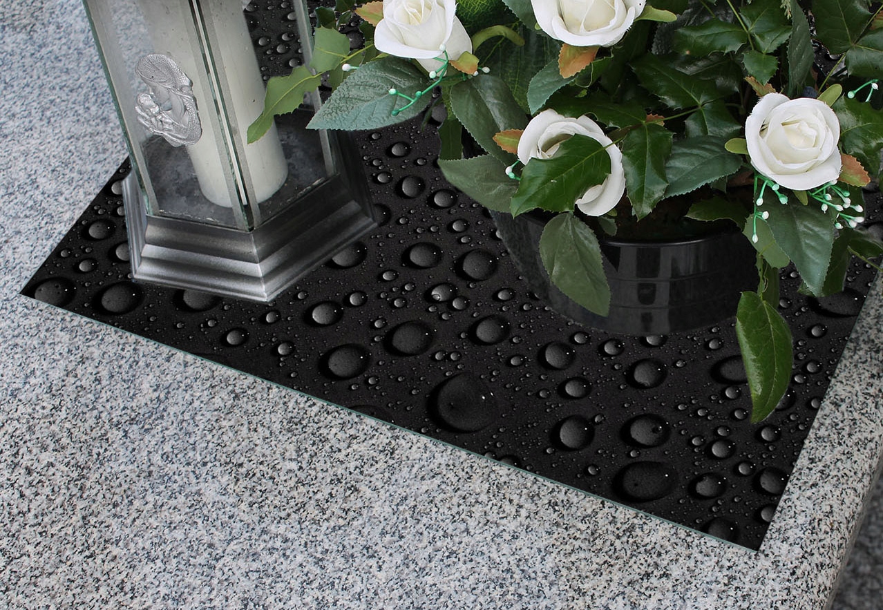 Podstawka HARTOWANA szklana na CMENTARZ pod ZNICZE 65x60cm wzór krople wody Materiał szkło hartowane