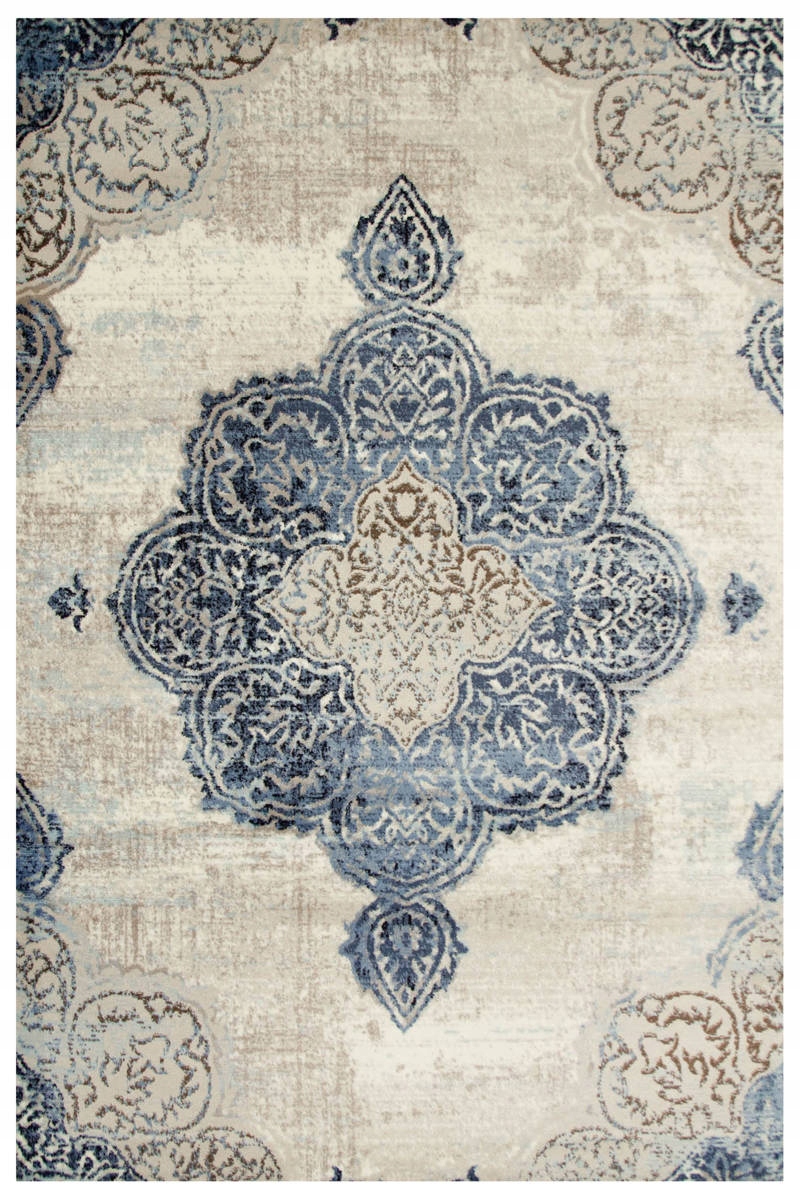

140x190 cm Niebieski Beż Dywan Ornament Roślinny