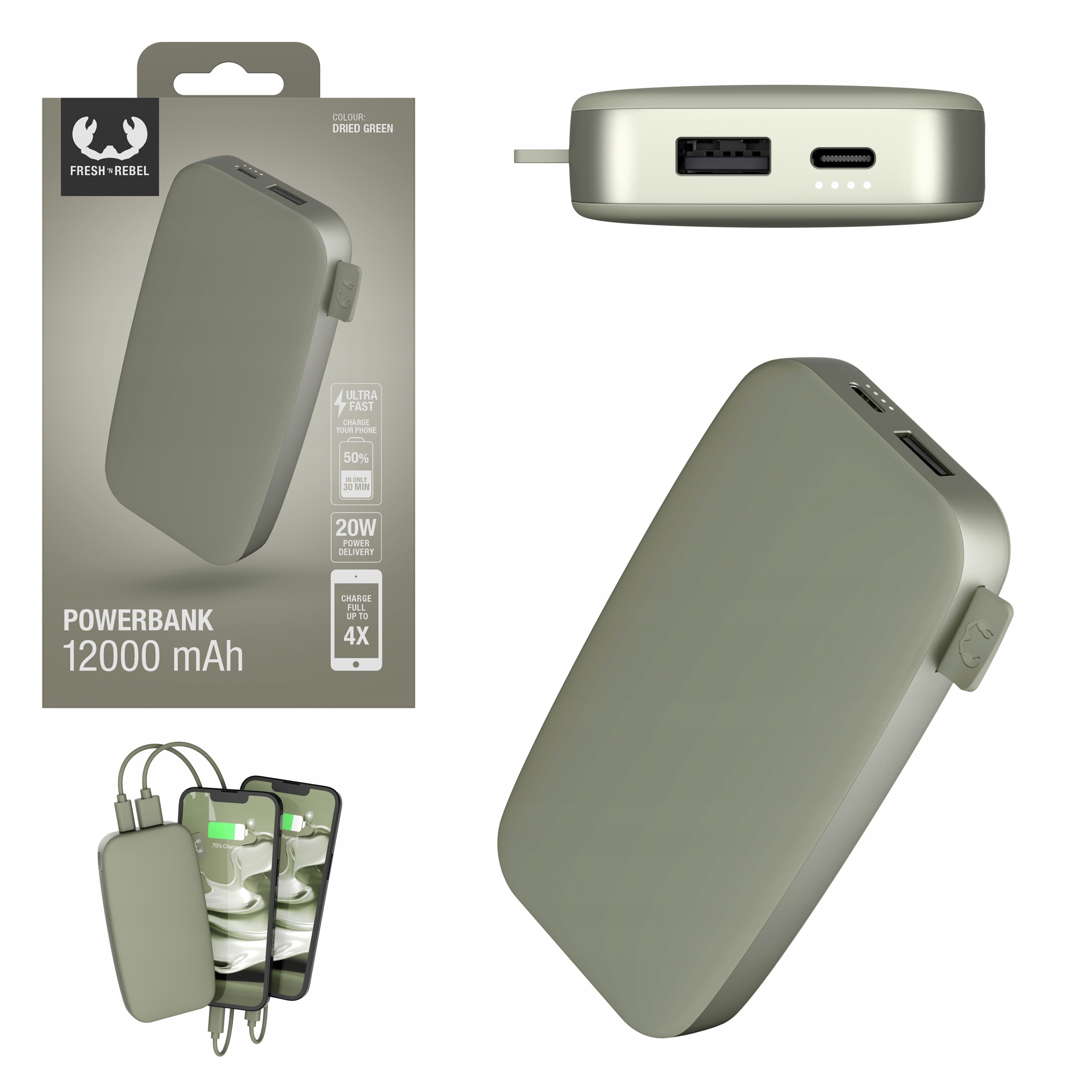 Fresh 'n Rebel 2PB12100DG 12000mAh 20W Dried green