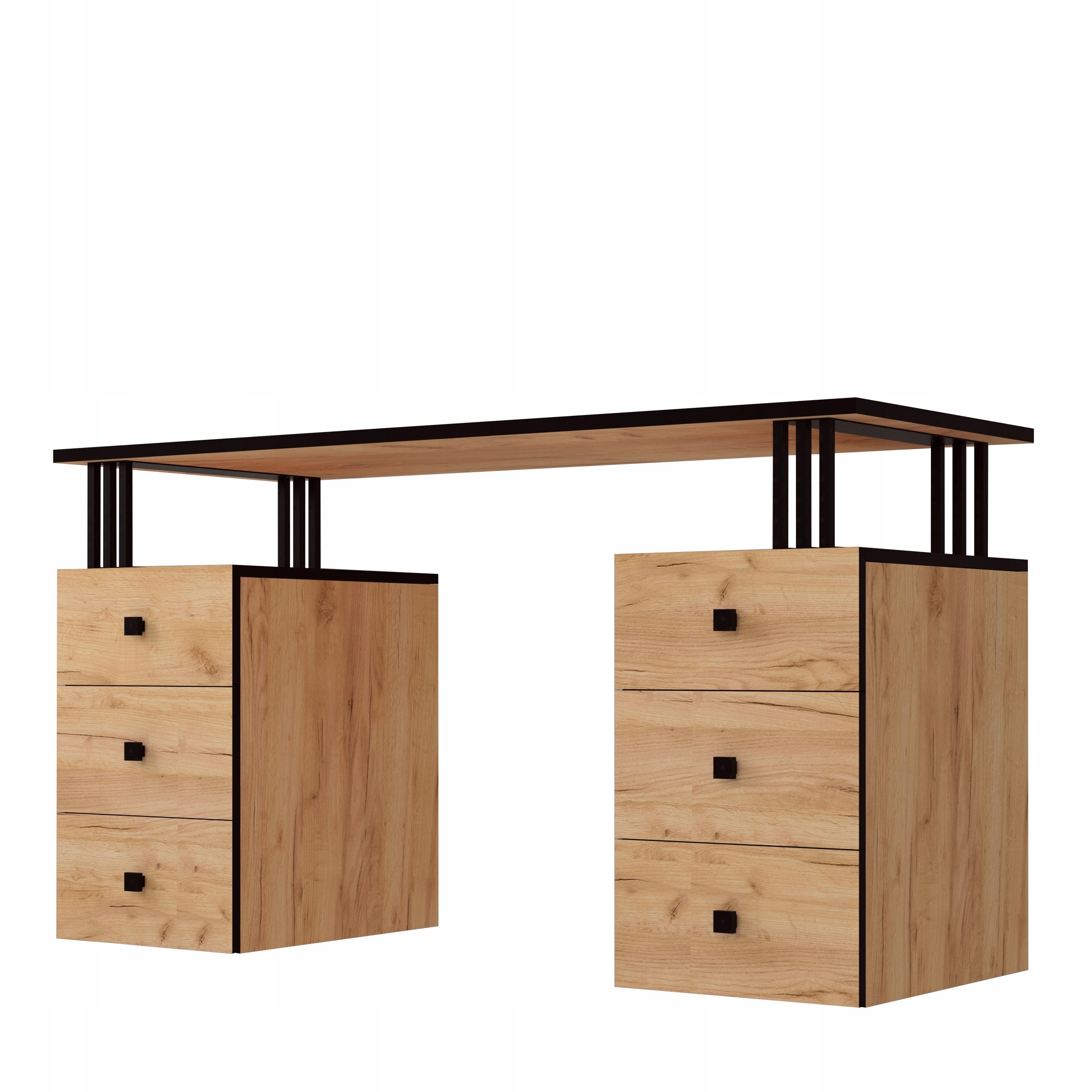 Duże Biurko Loft Klara 6S Salon Fryzjerski Kosmetyczny Dąb Craft Złoty