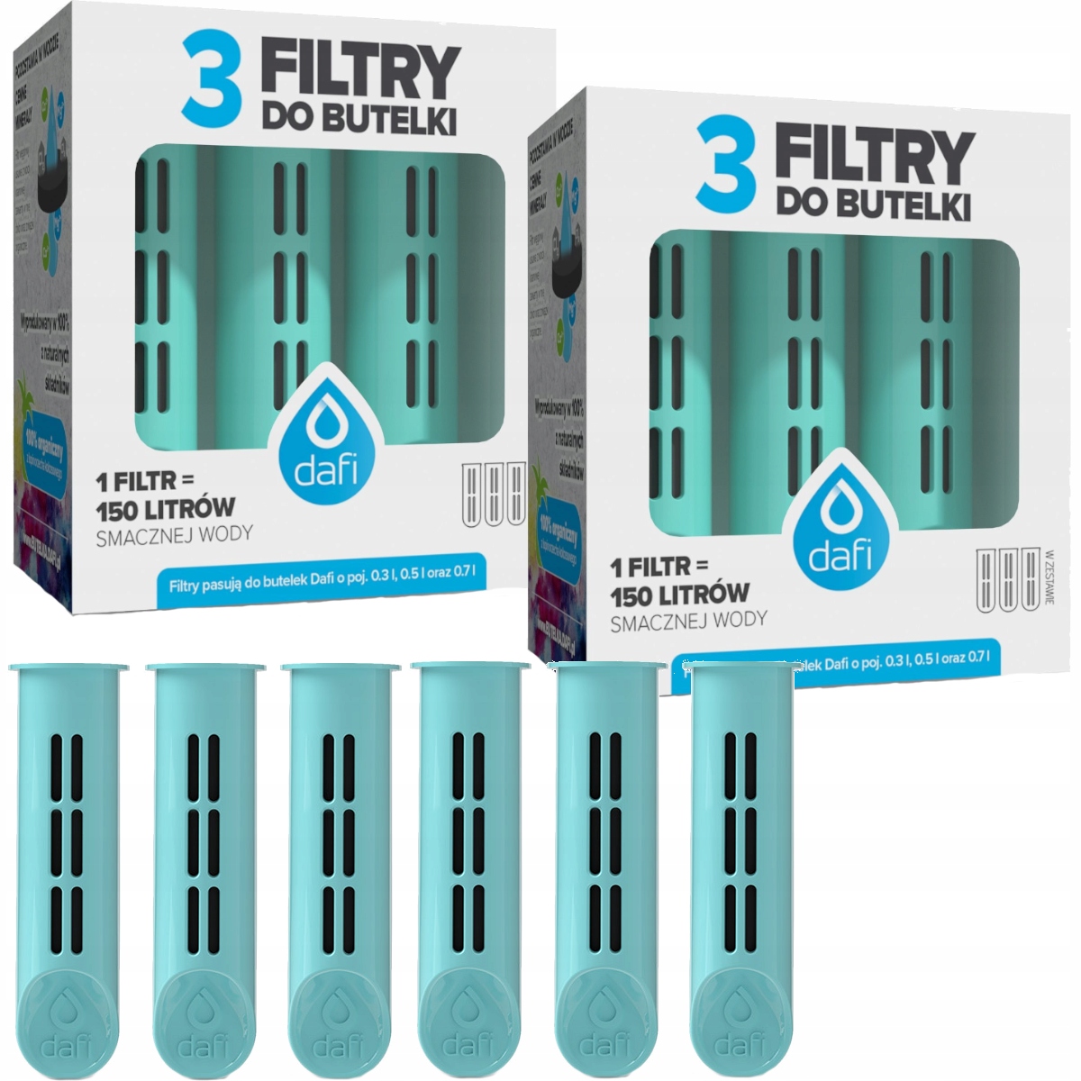 Фото - Картридж для води DAFI 6x filtry wkłady do butelki  Soft i Solid turkusowy/miętowy komplet 