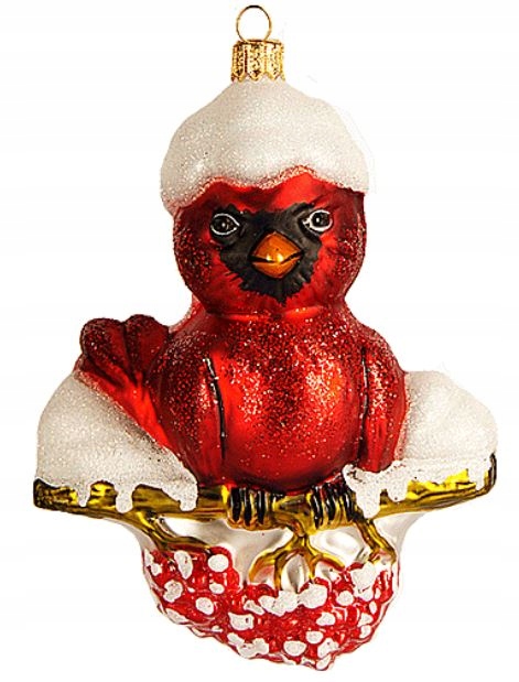 Bombka szklana ręcznie malowana Zimowy Ptak Ptaszek Kardynał Szkarłatny