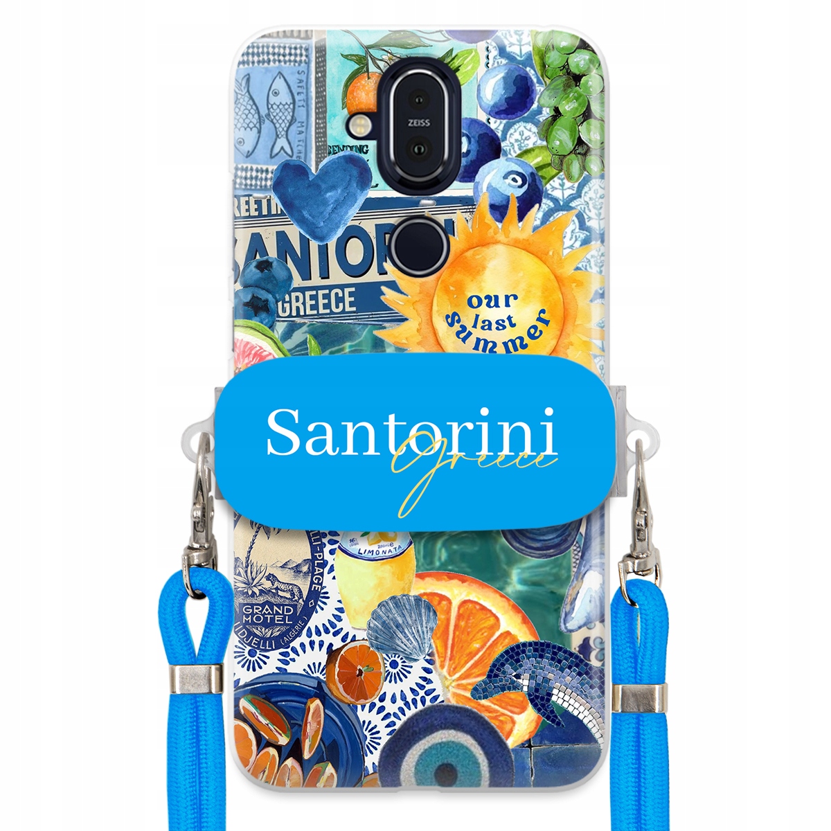 Pouzdro pro Nokia 8.1 Modré Crossbody vodítko Držák Santorini Sea Vibes