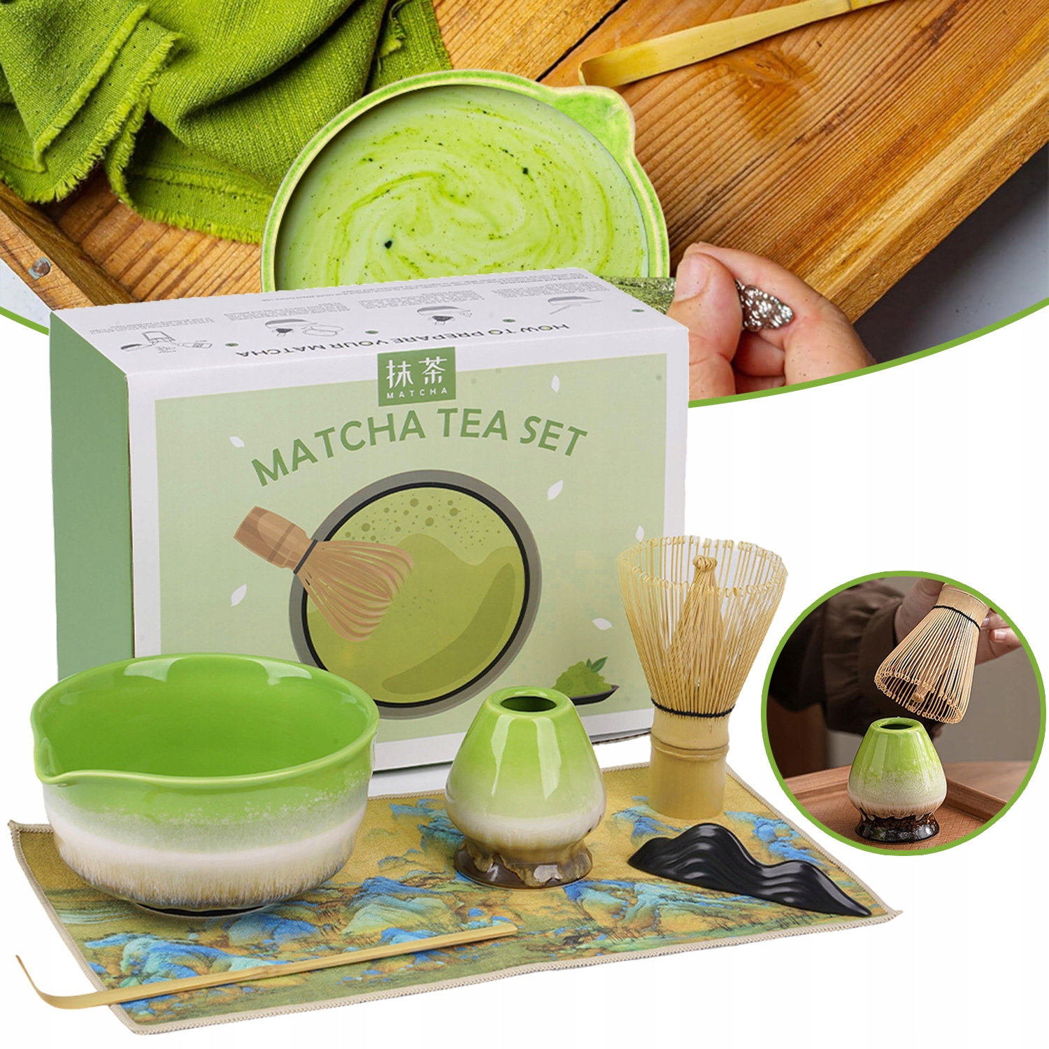 Zestaw do Herbaty Matchy, Ceramiczny Bambusowe, do Tradycyjnej Ceremonii