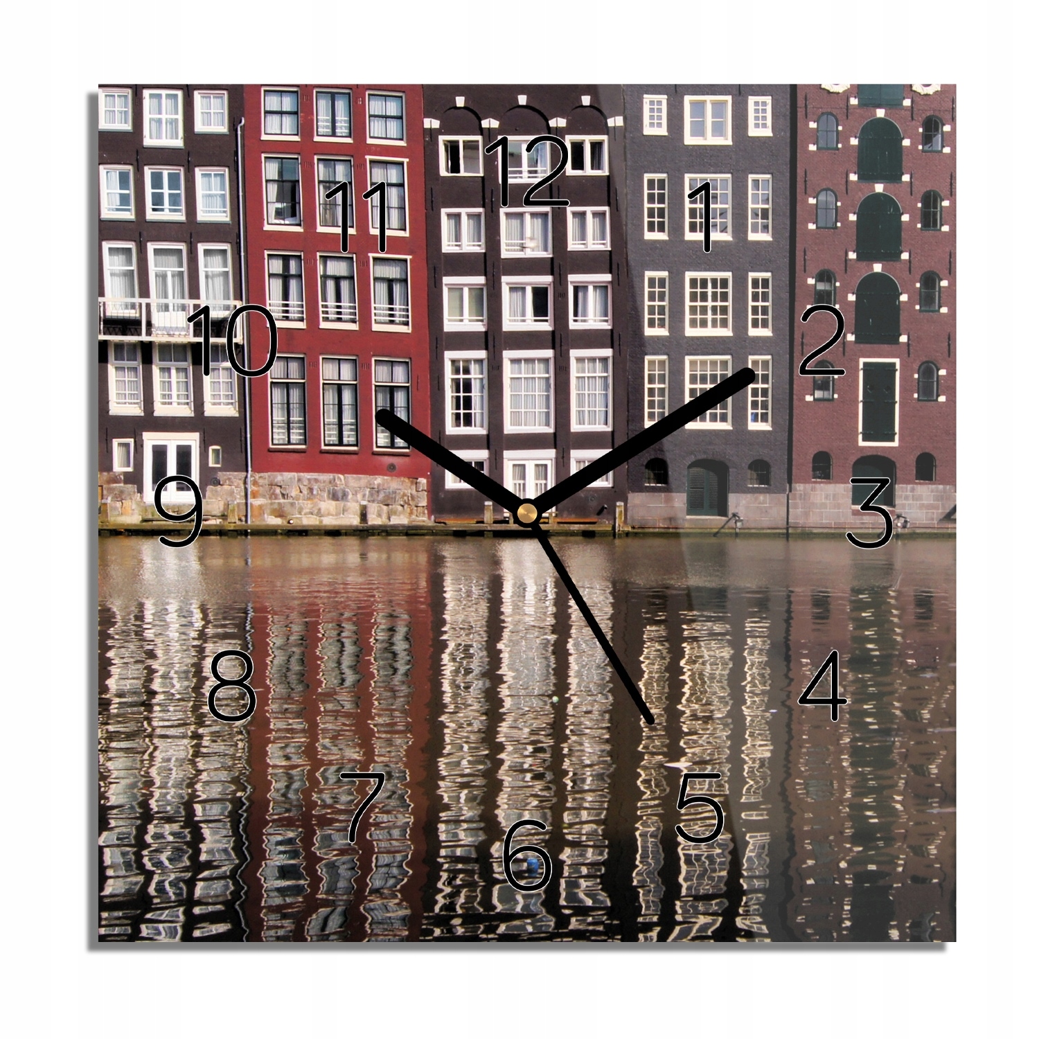 Amsterdam voda domy hodiny na skle s fotografií 30x30