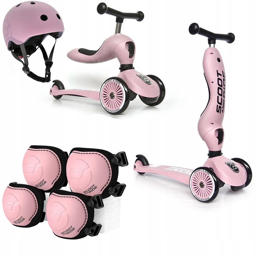 Hulajnoga Scoot And Ride 2w1 Highwaykick 1 Kask +Ochraniacze Rose