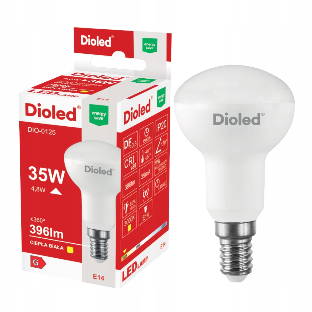 

Żarówka Led R50 E14 4,8W barwa ciepła 396lm
