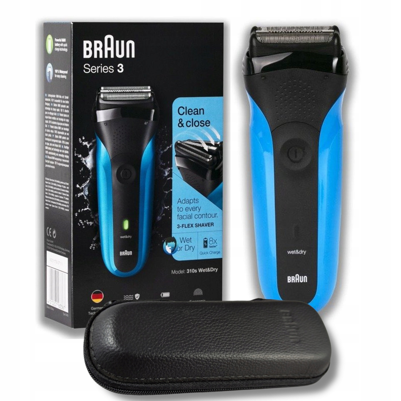 Holicí Strojek pánský Braun Series 3 310s modrý Wet & Dry Pouzdro