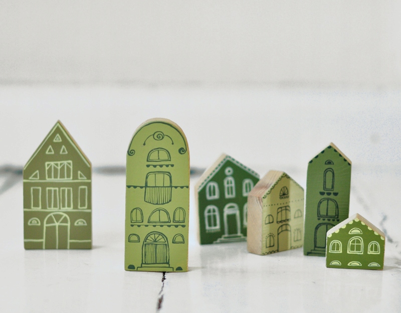 Dřevěné Domečky Ručně Malované Zelené 6 Ks