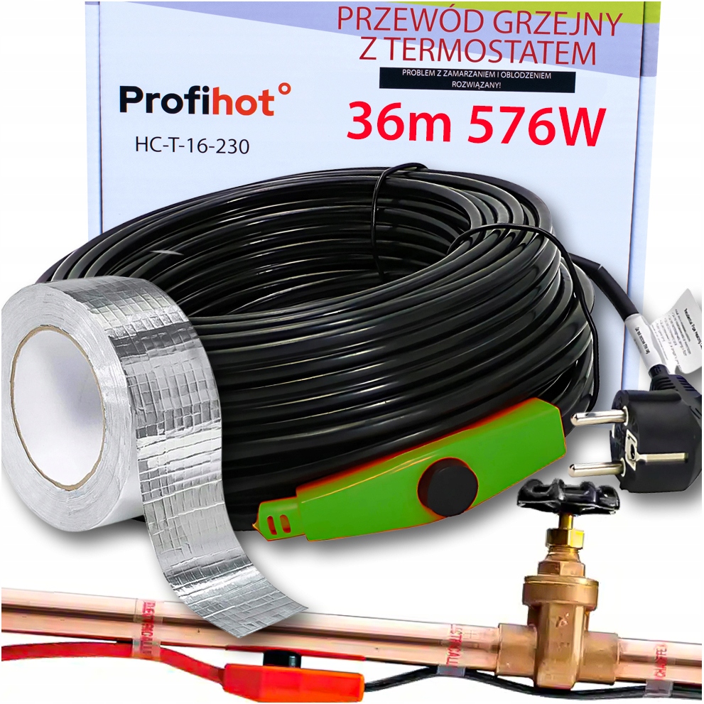 Vykurovací Kábel, Vykurovací Kábel S Termostatom Páska Zdarma 576 W 36 M