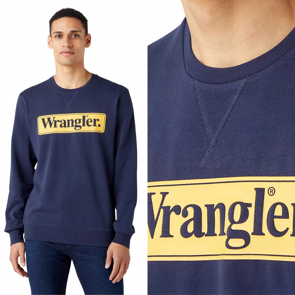 Wrangler Seasonal Crew Navy tmavě modrá bavlněná mikina s logem Regular Fit XXL