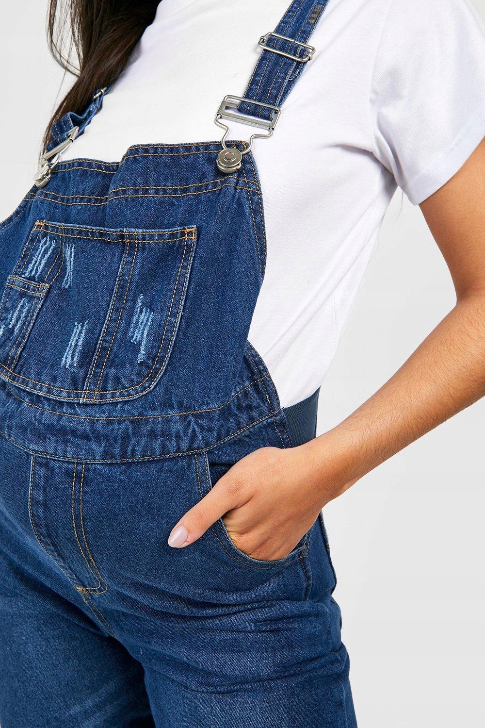 4D0B12 A02 BOOHOO MATERNITY GRANATOWE OGRODNICZKI JEANSOWE M Kolor niebieski