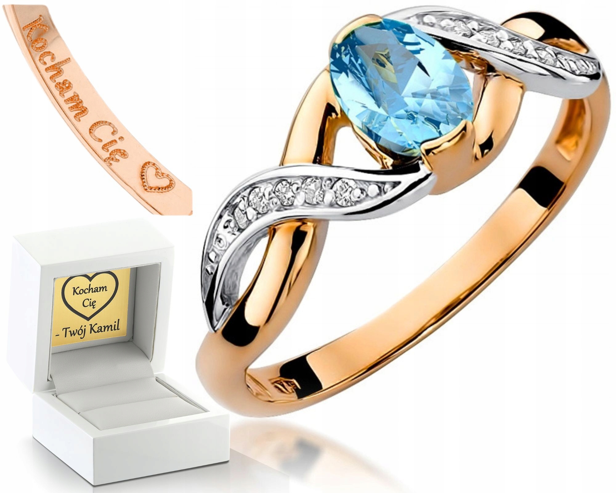 Prstýnek Topaz Brilianty Růžové Zlato