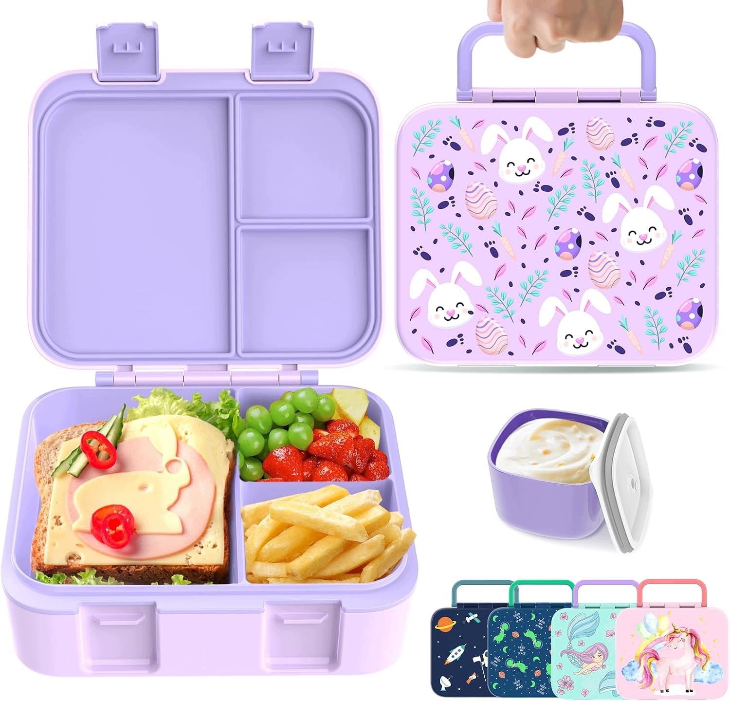 Pudełko bento na lunch dla dzieci 1 l fioletowy królik 3 komory