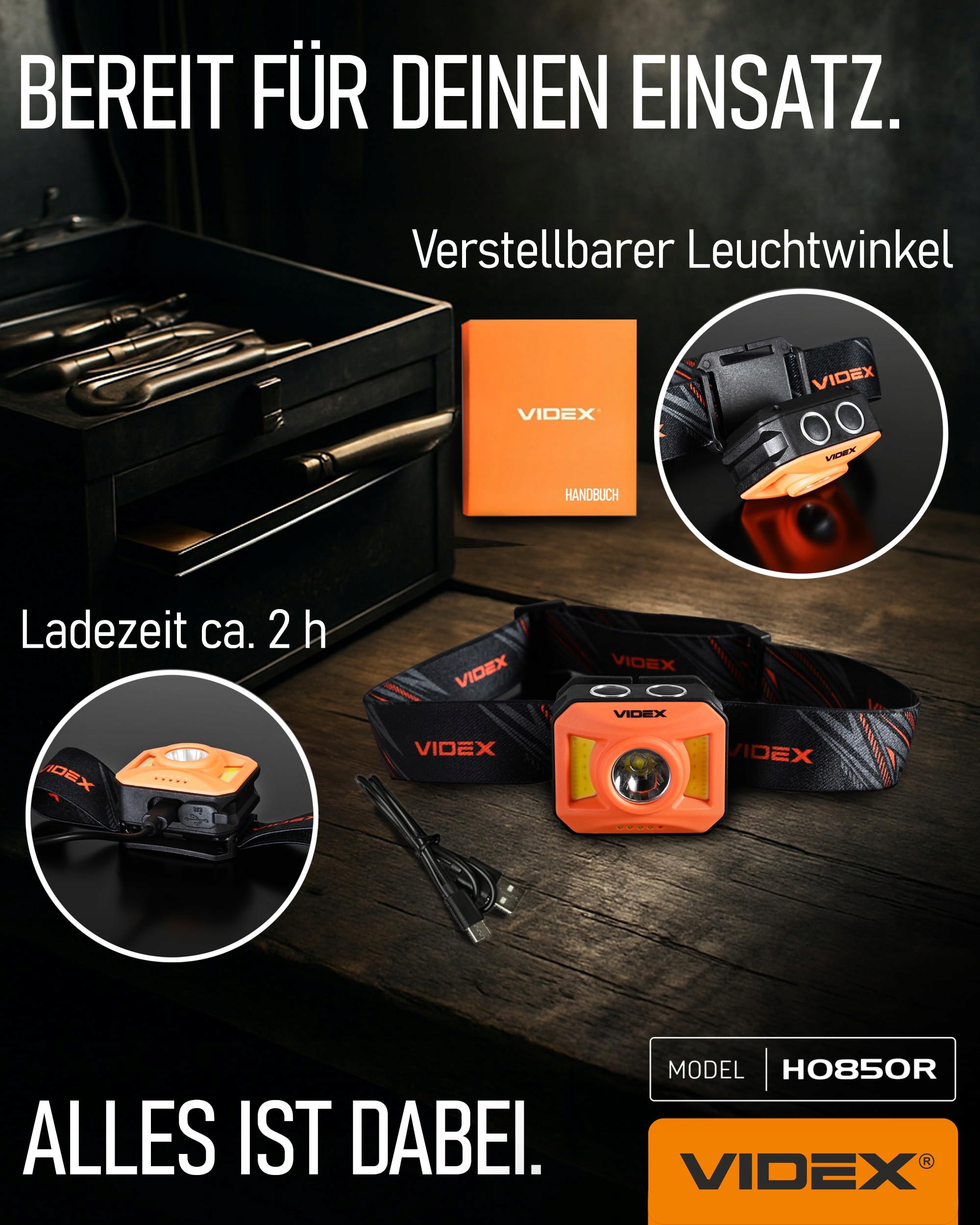 VIDEX Latarka Czołowa LED USB C Akumulator Czerwone Światło Do Biegania — miniatura 3