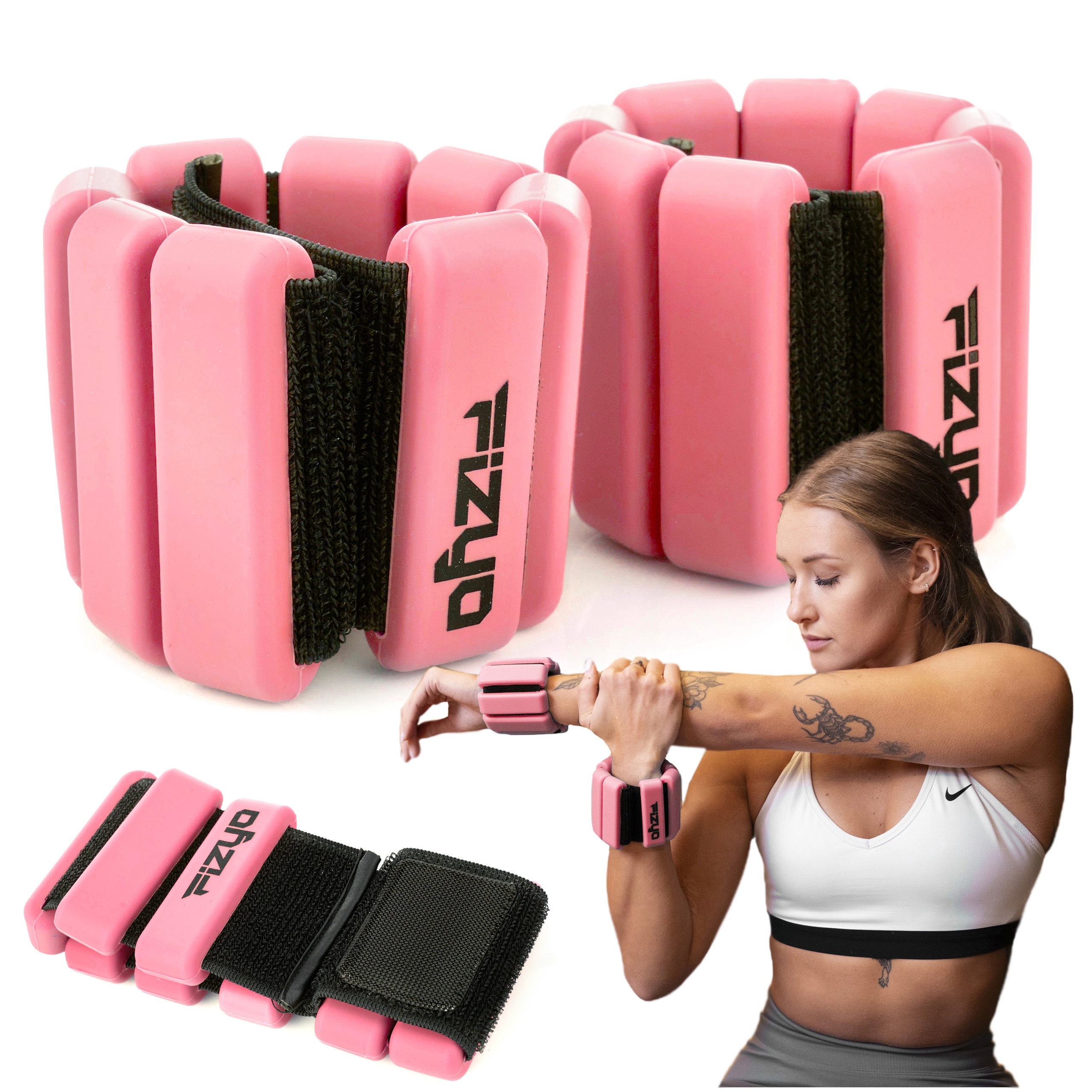 Silikonowe Obciążniki na Kostki i Nadgarstki Fizyo 2x900g Regulowane Różowe