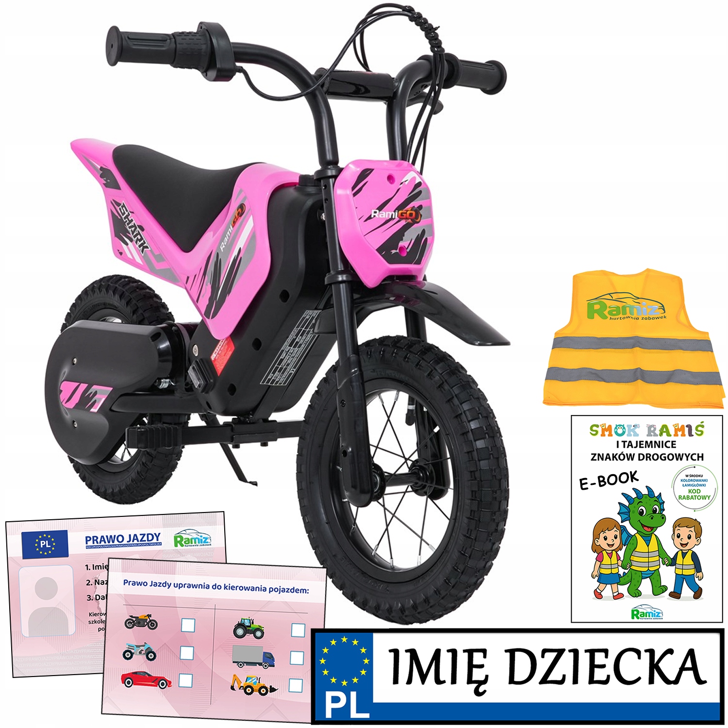 Motor Elektryczny Shark mini cross do 15 km/h 2 prędkości Hamulec tablica