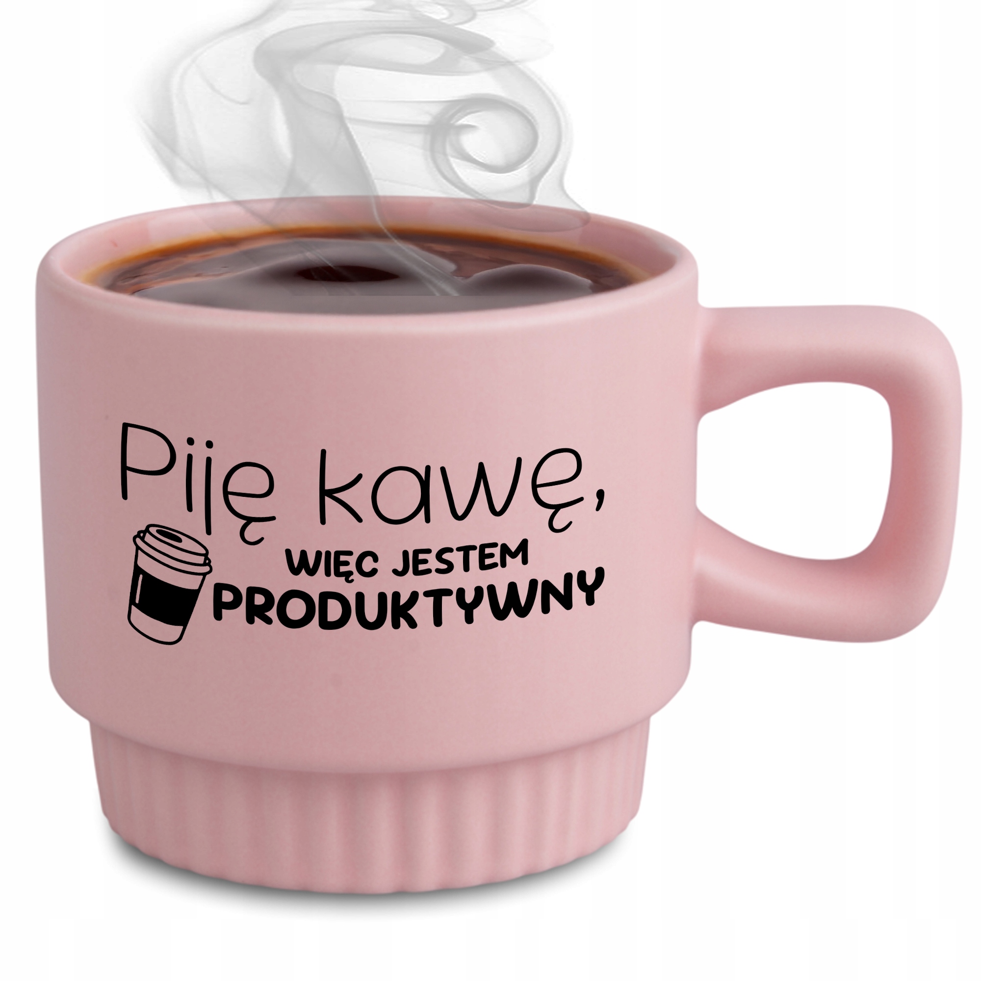 Ryflovaný hrnček Ružový Pijem Kávu, Som Produktívny Ako darček do kancelárie