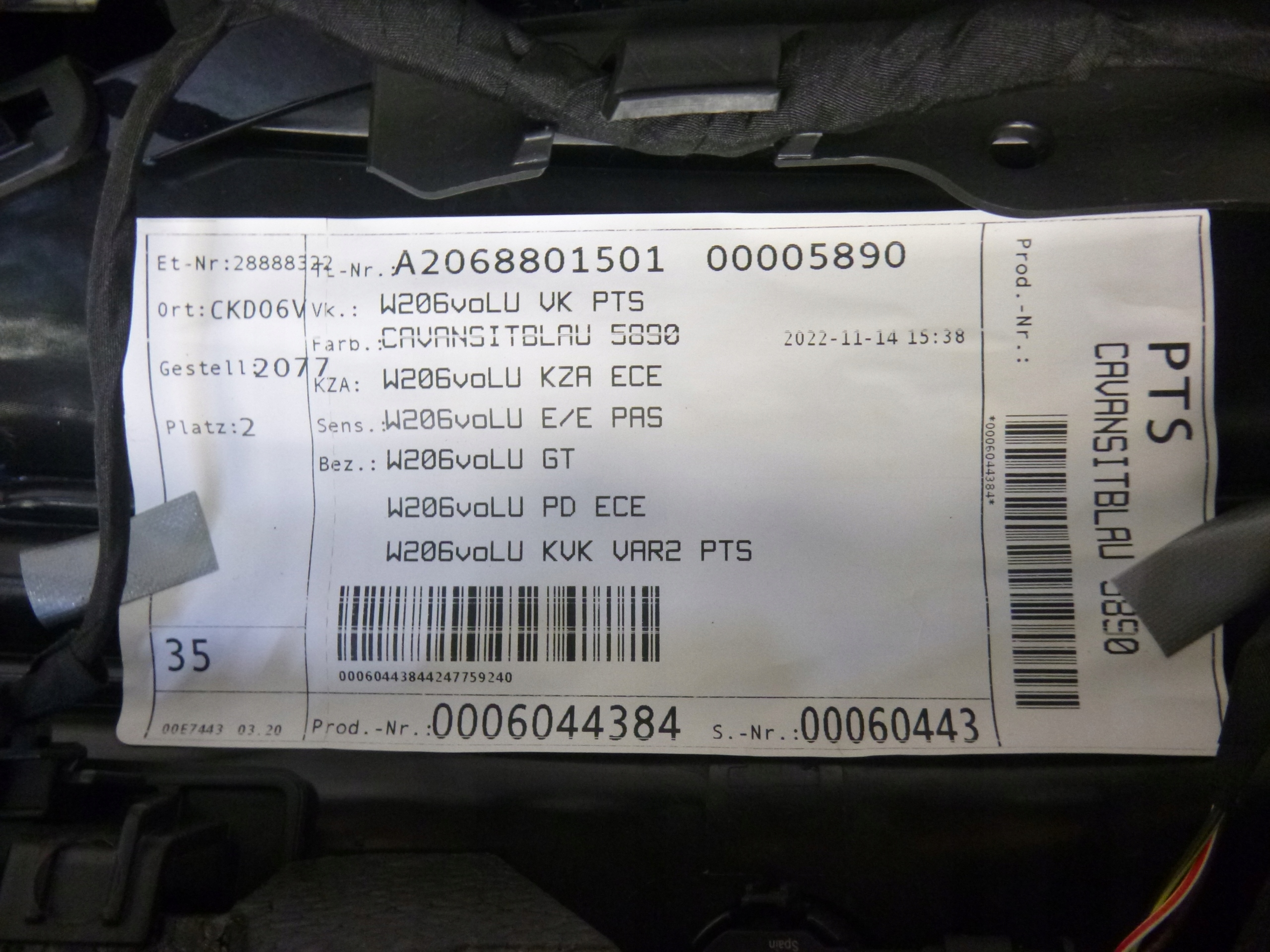 MERCEDES W206 206 bumper front front 6 x PDC