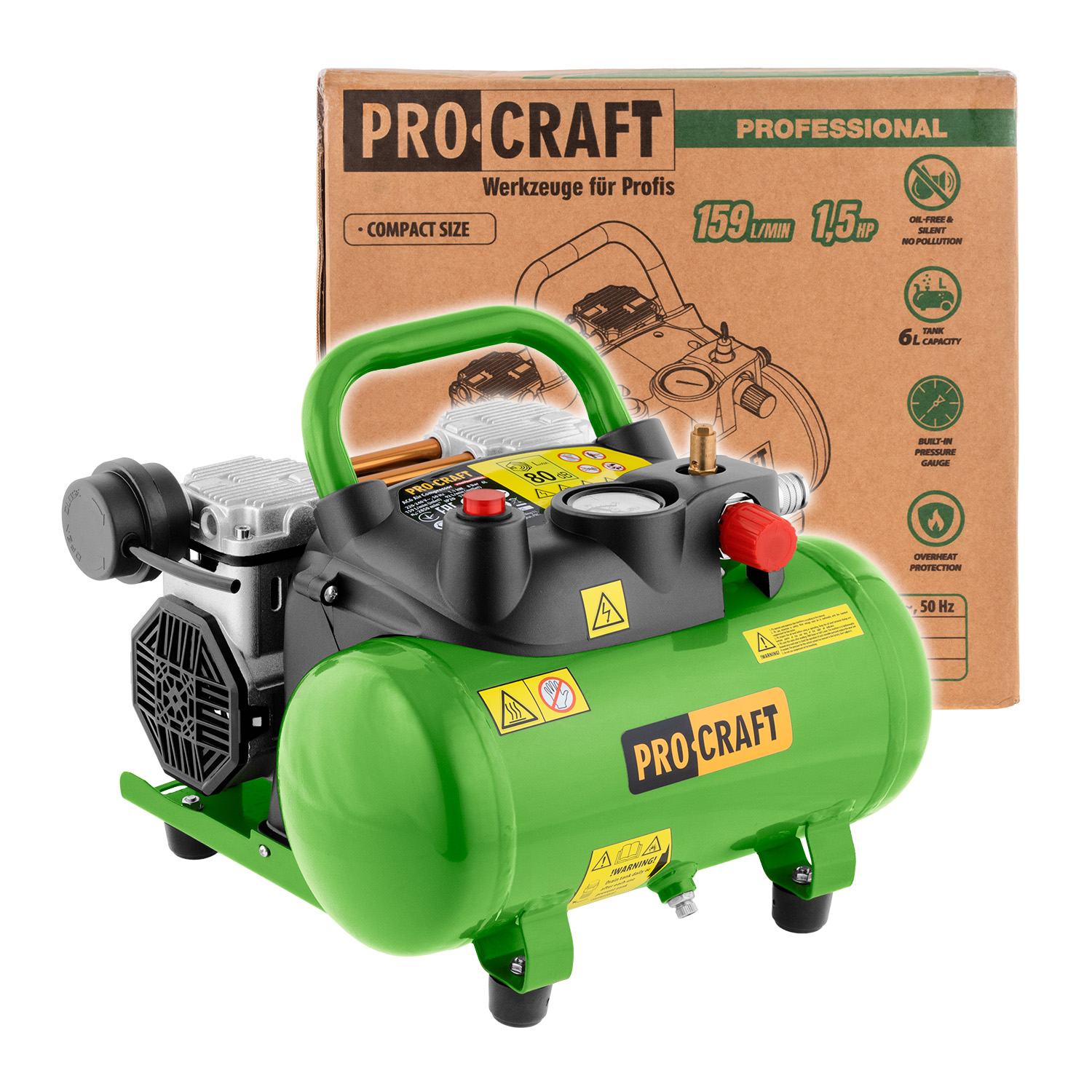 Bezolejový kompresor Procraft AC6, 159 l/min