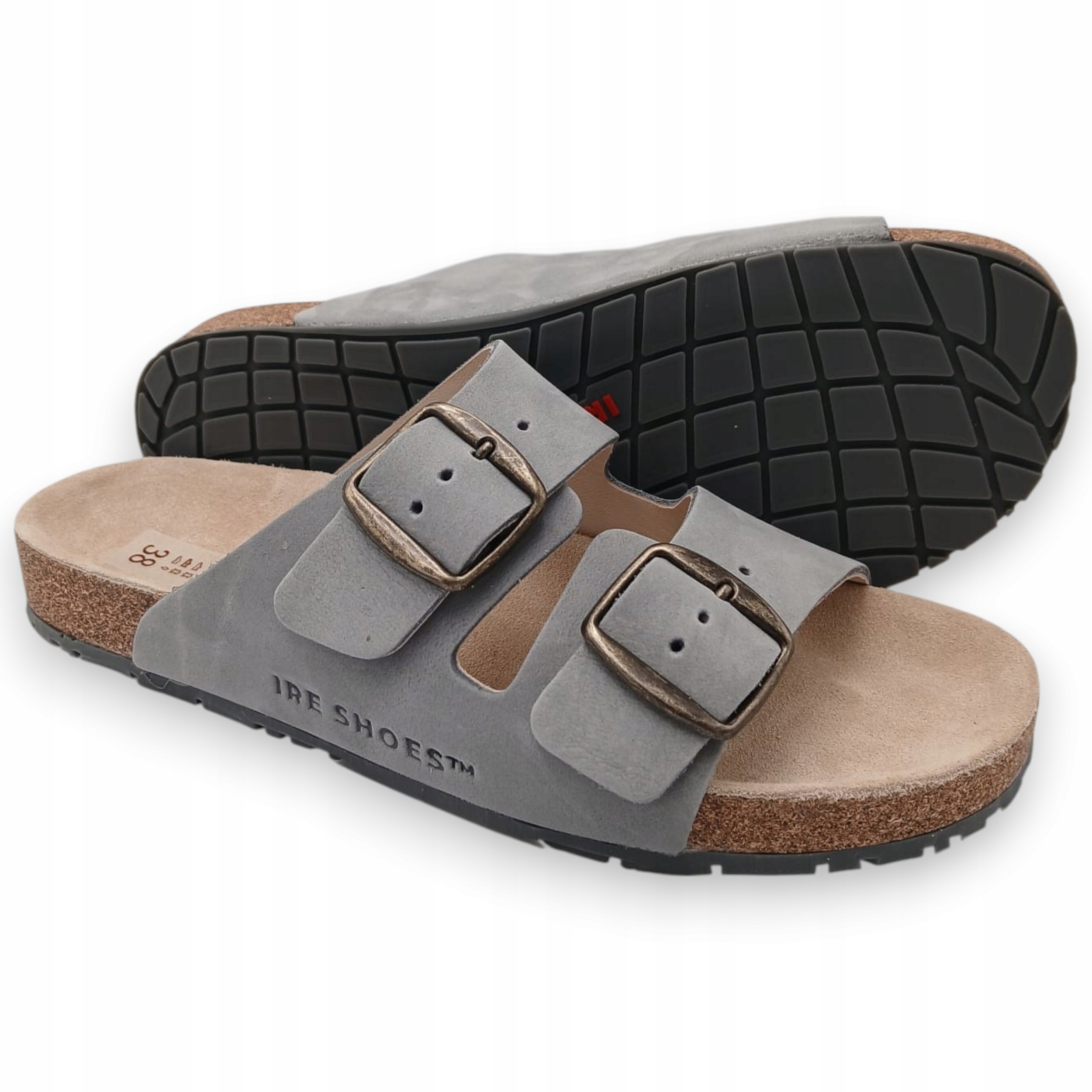 Klapki skórzane damskie z miękkiego nubuku z profilowaną wkładką 36