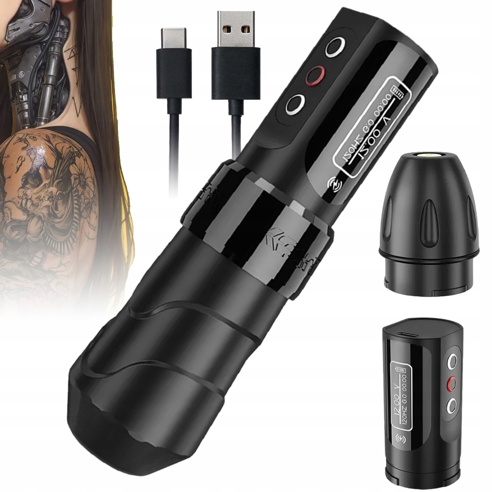 Sada Na Tetování Bezdrátový Strojek 4-12V 2000MAH Type-c Černý