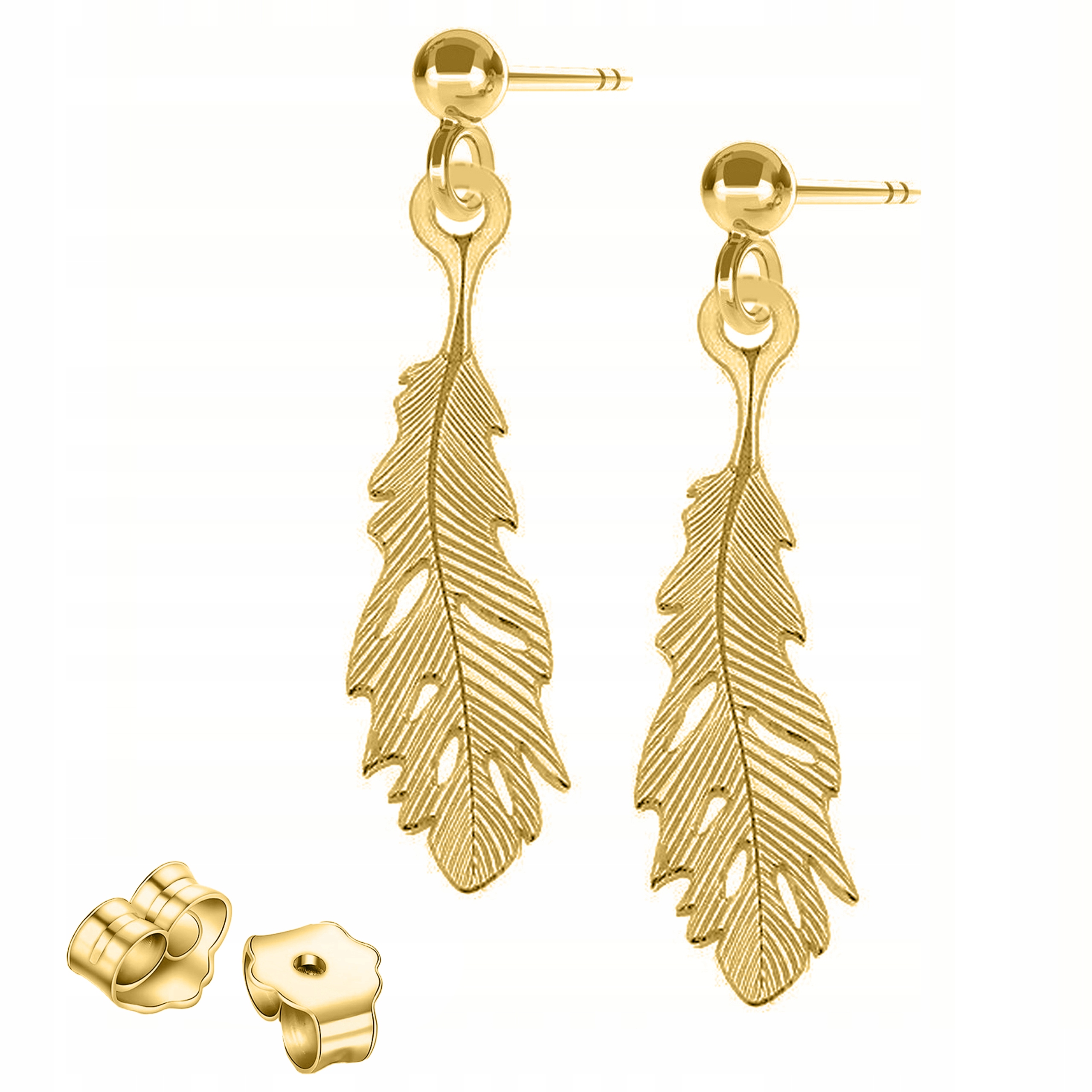 Zlaté Náušnice Ozdobné peříčka Šroubky s peříčky Stříbro 925