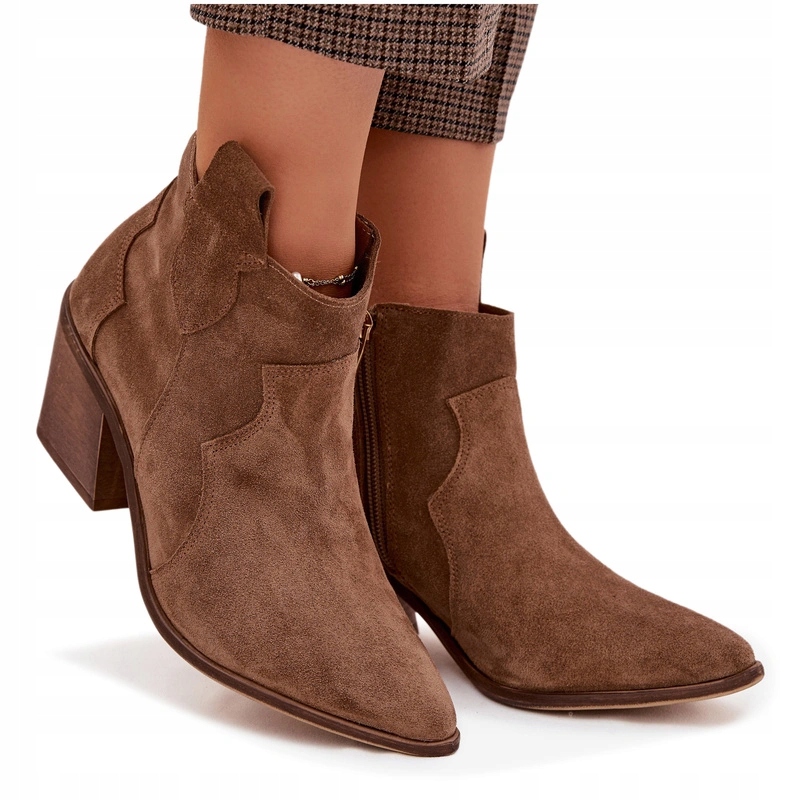 Kotníkové Boty Kovbojské Boty Kožené Semišové Sloupky Zazoo 3153 Khaki 41