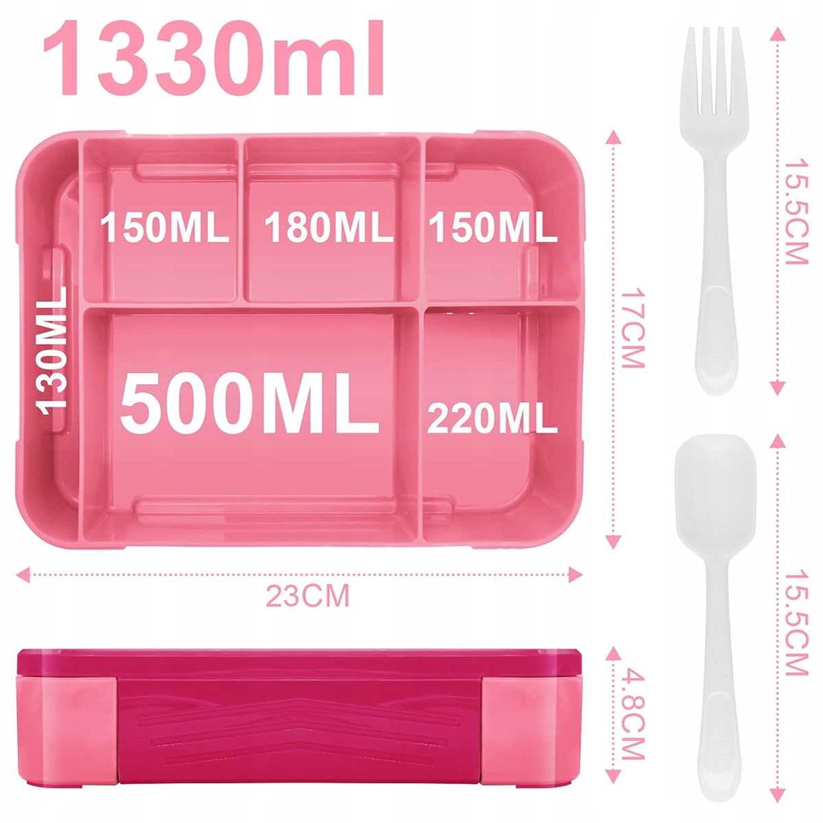 1330ml POJEMNIK LUNCHBOX ŚNIADANIÓWKA DO SZKOŁY PRACY ZESTAW B.BOX Kolor Odcienie czerwieni