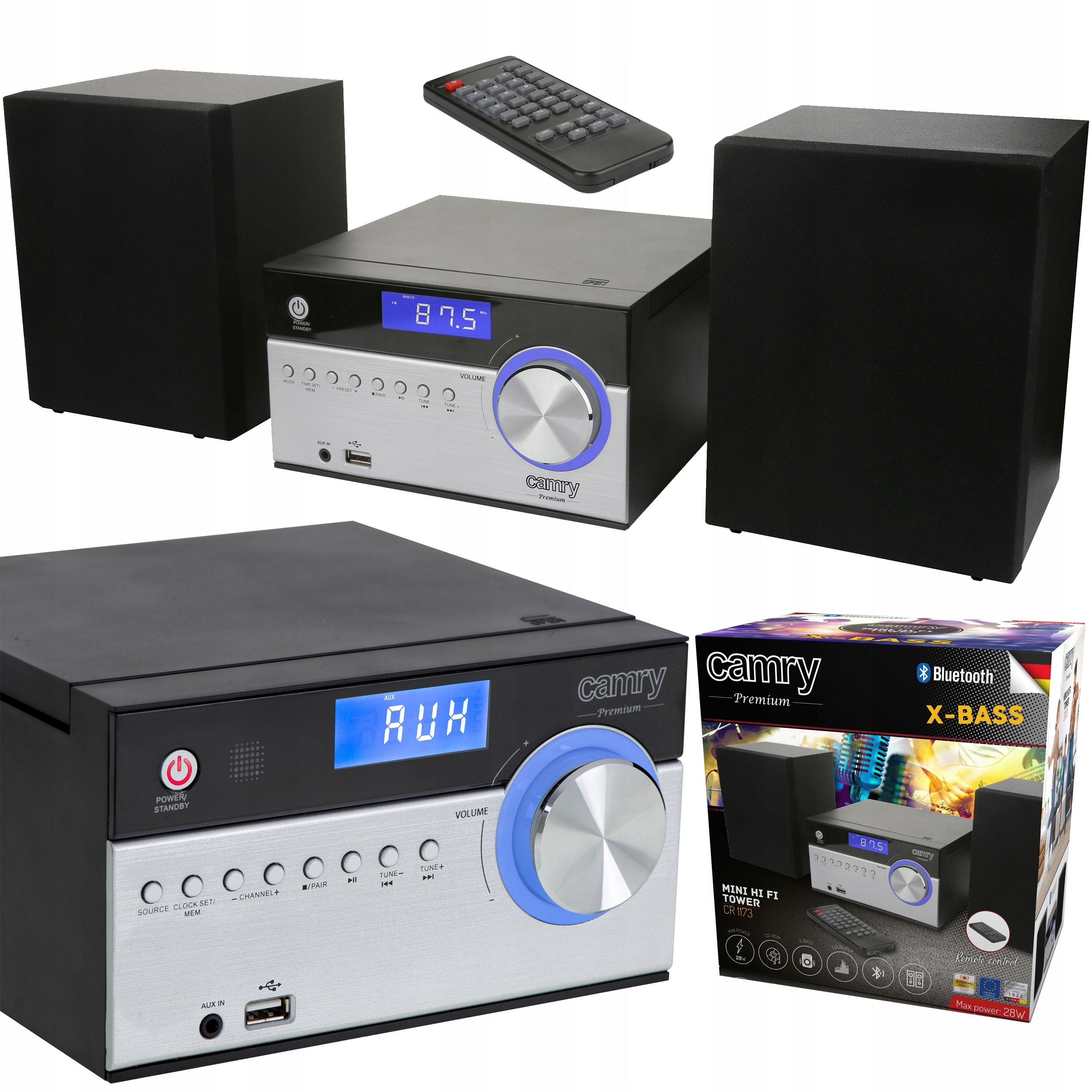 Mini HiFi věž CR1173 Bluetooth, Rádio, Usb, 28 W, černá