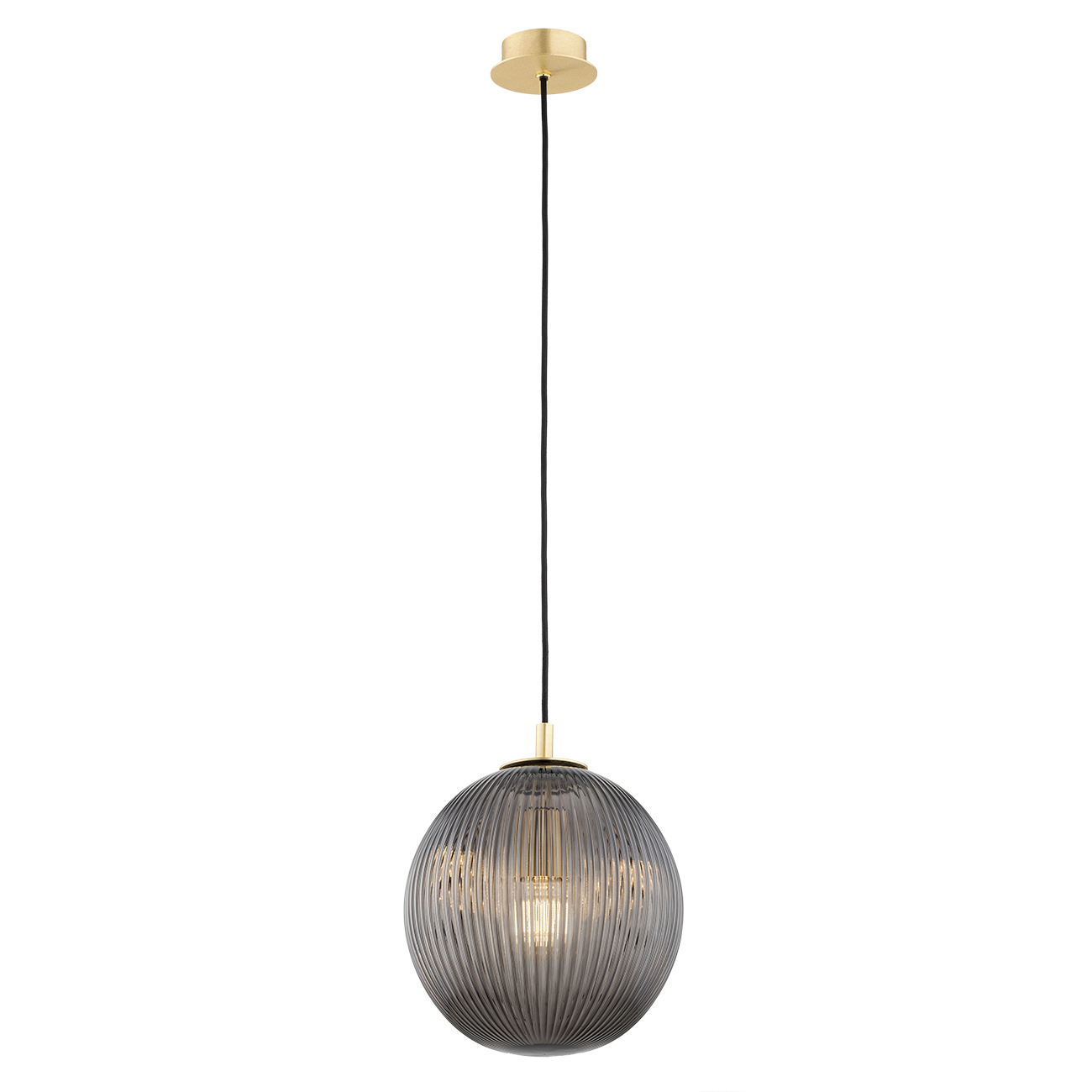 Lampa Wisząca Dymne Ryflowane Szkło Mosiądz E27 Paloma Argon