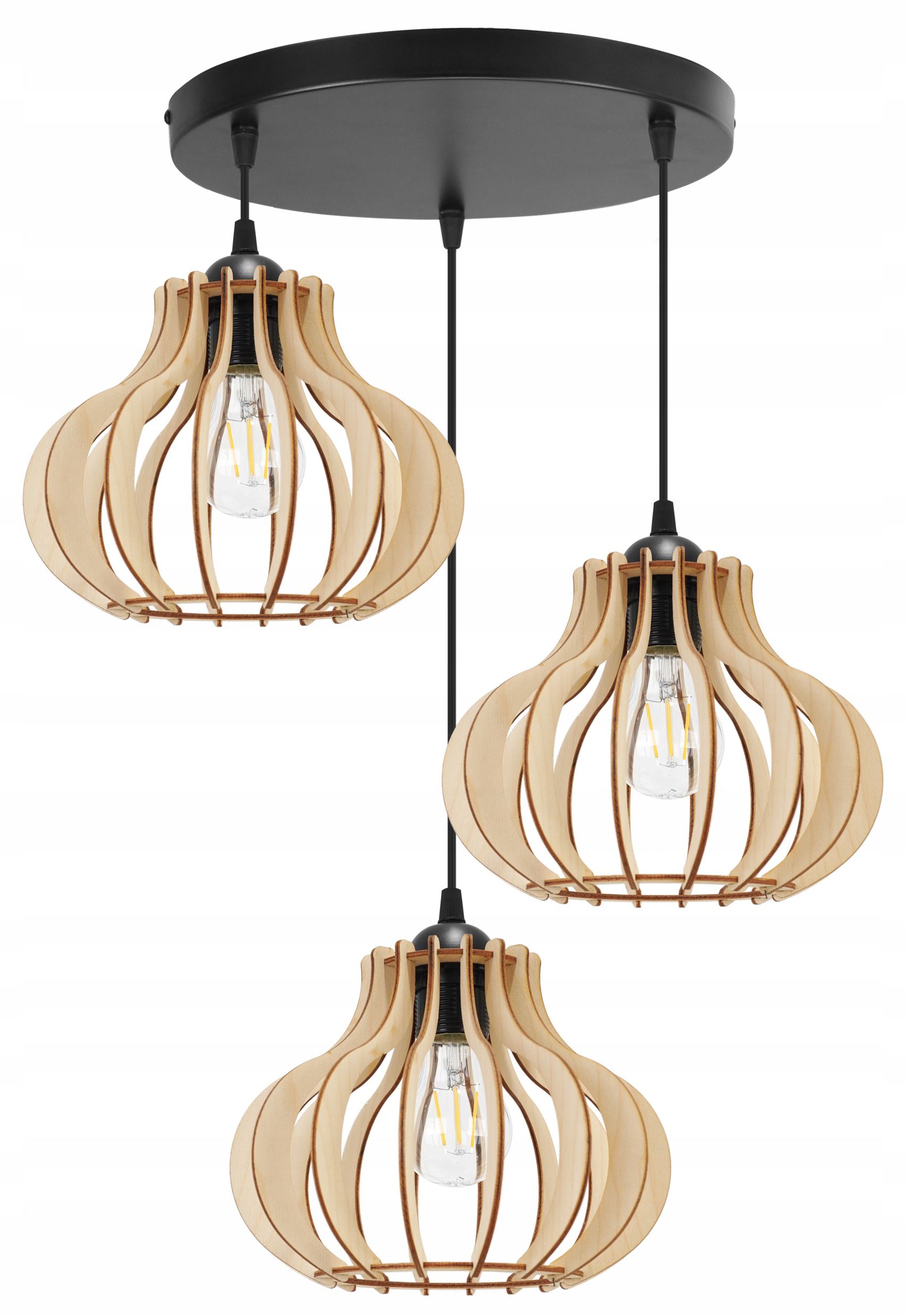 Závěsná Lampa Trojitý Stropní Lustr Dřevěný Moderní Boho Led