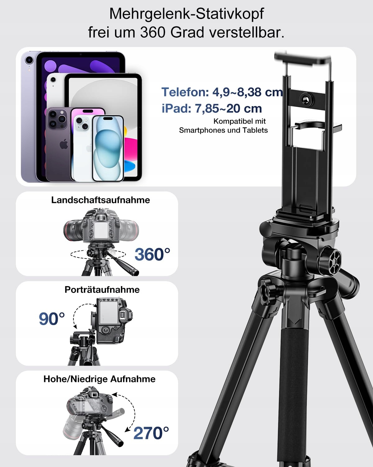 CAMBOFOTO 186cm Professional Aluminum Tripod & Monopod for DSLR & Phones — miniatura 5