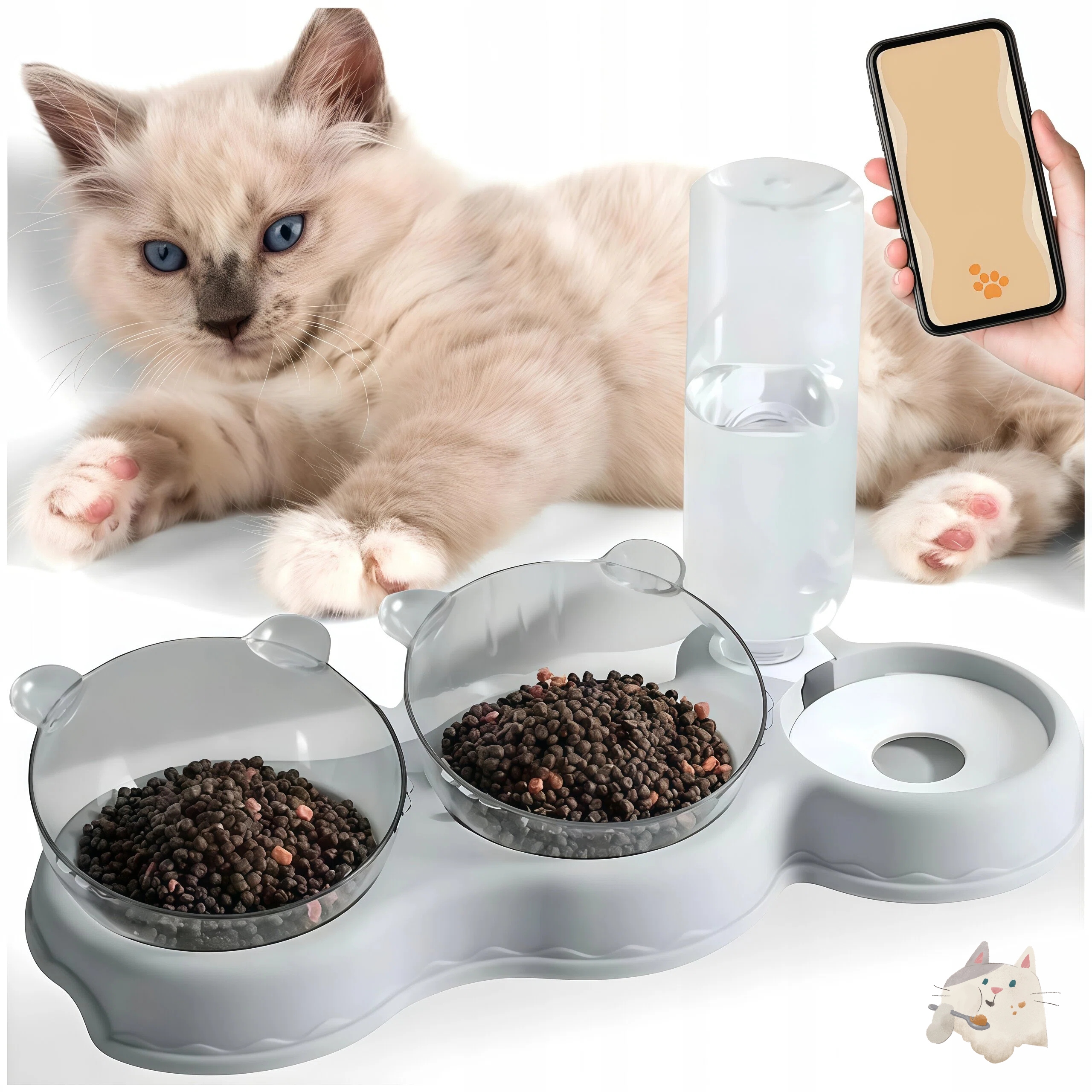 Dvojitá Miska S Fontánou Pro Kočky A Psy 3 V 1 S Otočnými Miskami O 360°